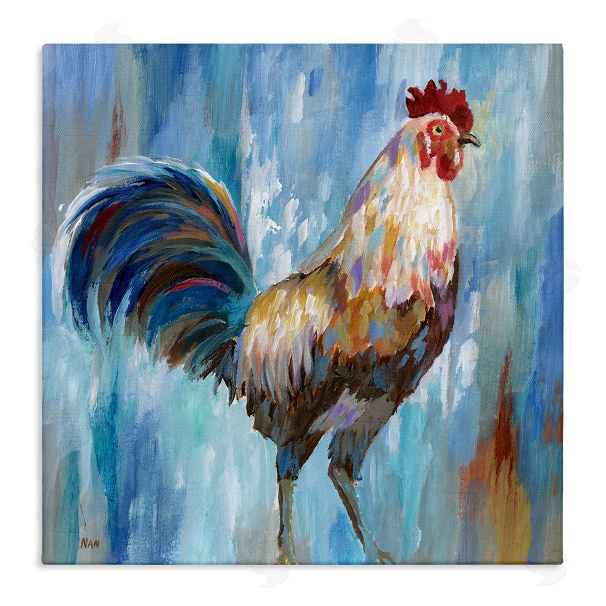 Nan Farm Rooster Contemporary Painting Morning Country Bird Stretched Canvas Wall Art Print