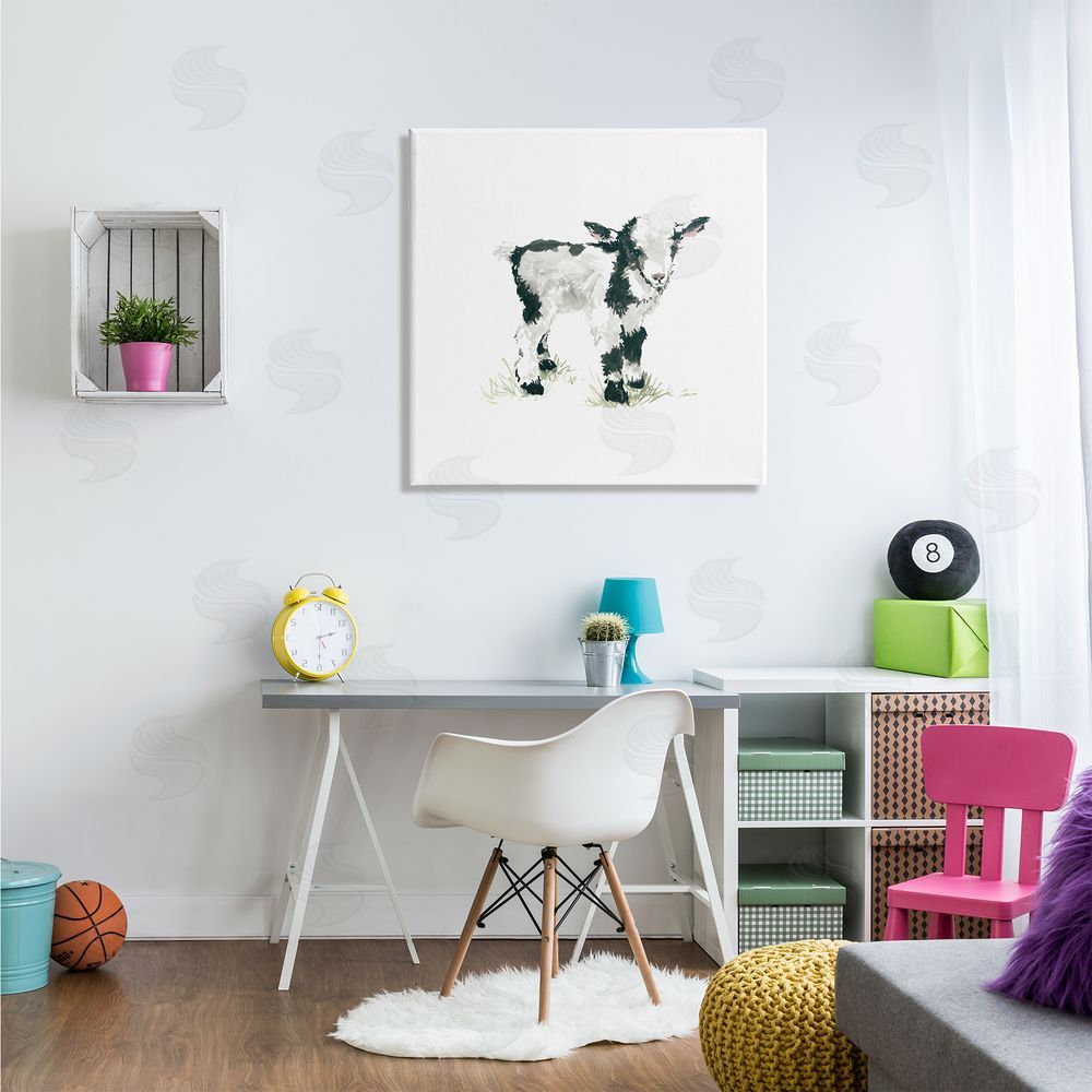 Carol Robinson Baby Farm Lamb Minimal Country Animal over White Canvas Wall Art in Room