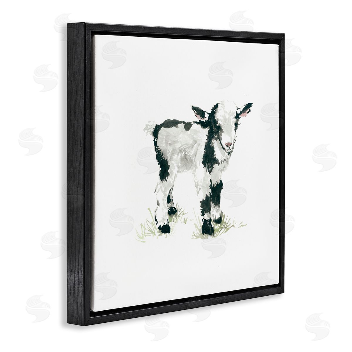 Carol Robinson Baby Farm Lamb Minimal Country Animal over White Black Floating Frame Canvas Wall Art Print