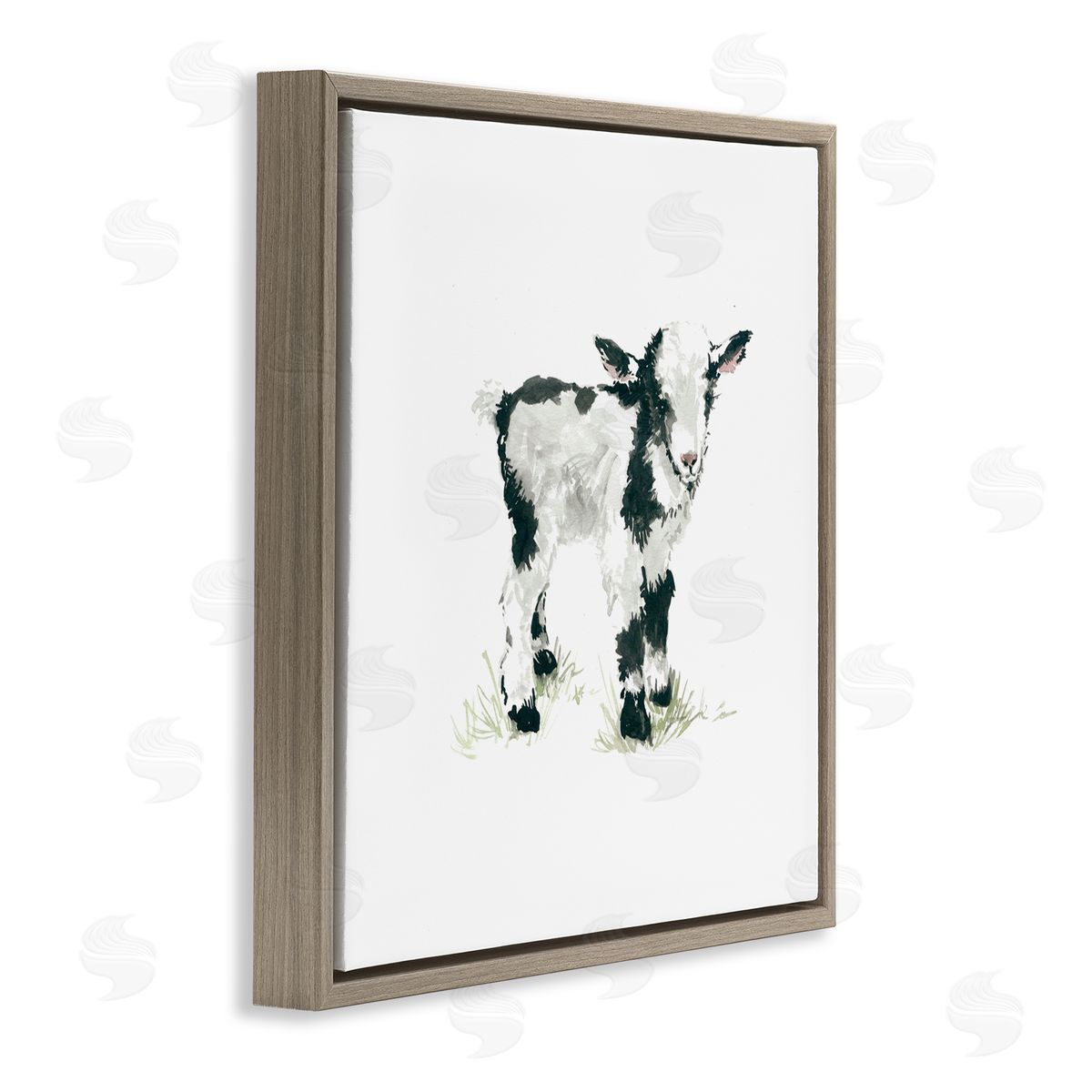 Carol Robinson Baby Farm Lamb Minimal Country Animal over White Brown Floating Frame Canvas Wall Art Print