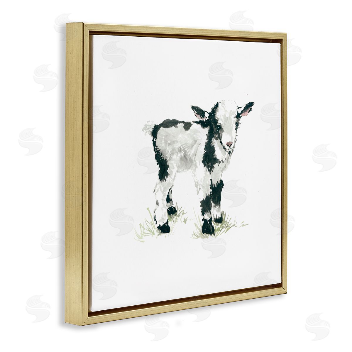 Carol Robinson Baby Farm Lamb Minimal Country Animal over White Gold Floating Frame Canvas Wall Art Print