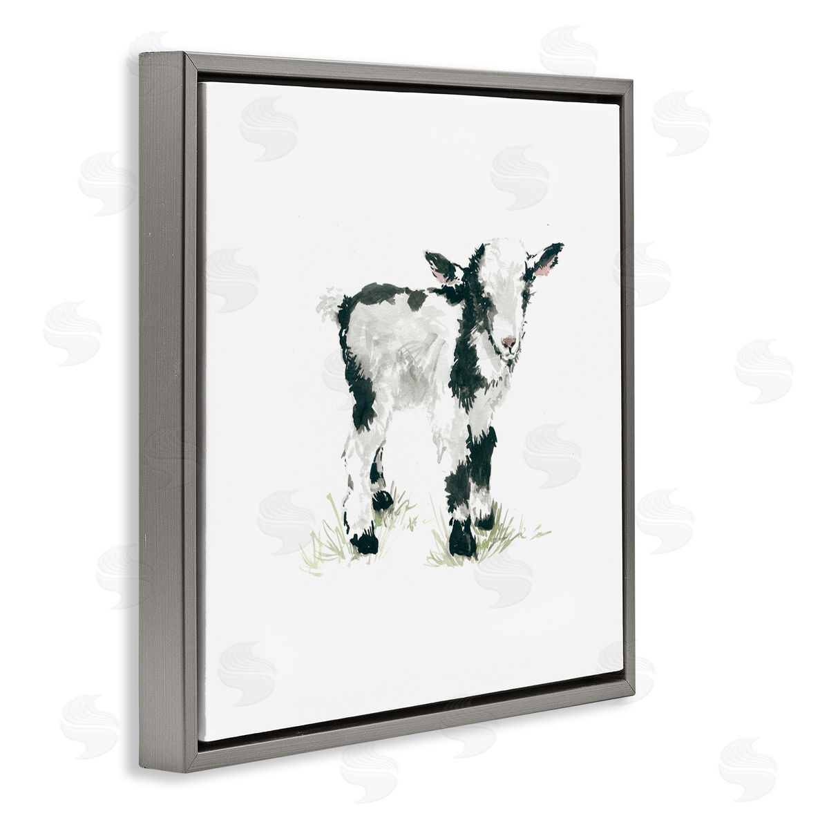 Carol Robinson Baby Farm Lamb Minimal Country Animal over White Gray Floating Frame Canvas Wall Art Print