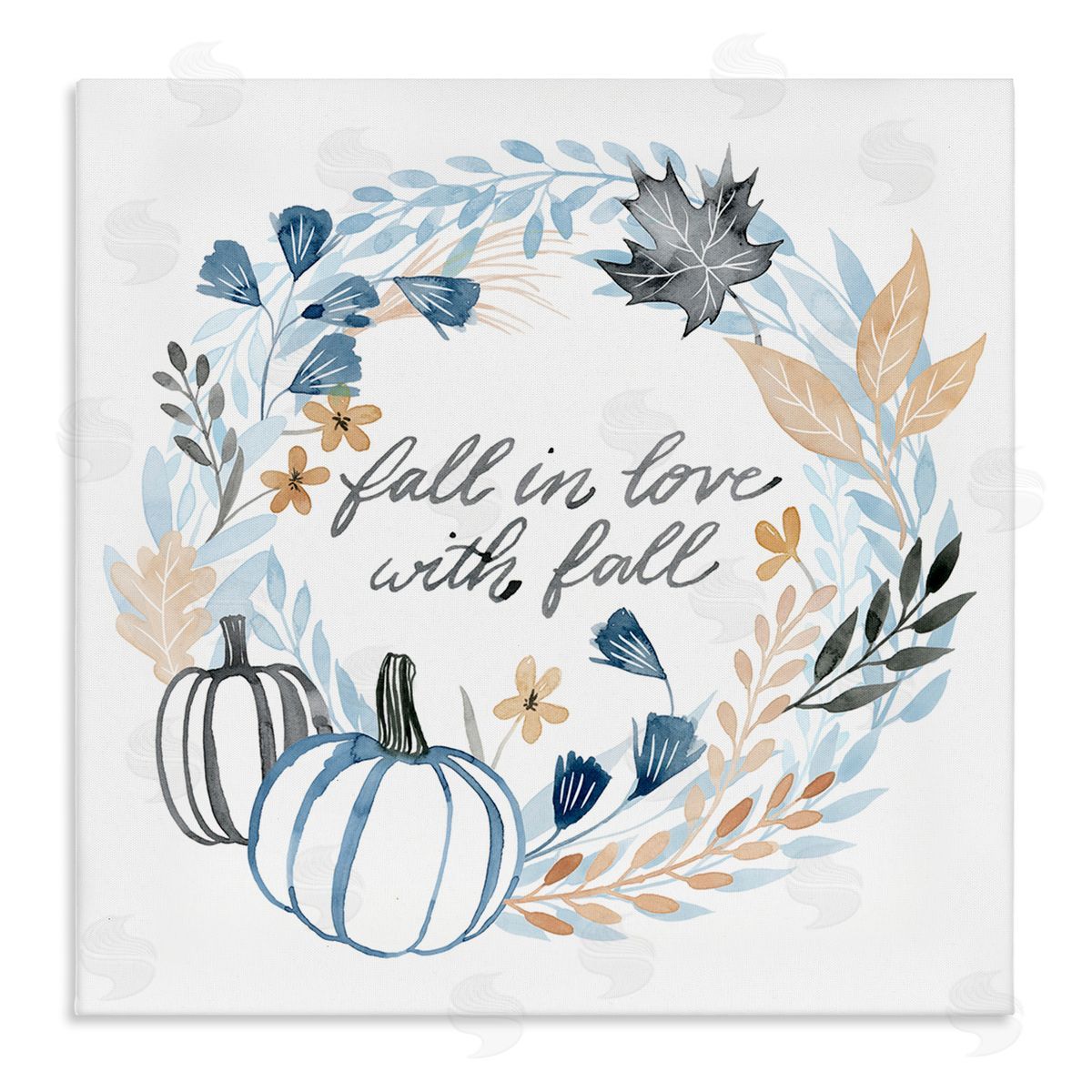 Grace Popp In Love with Fall Blue Autumn Foliage Wreath  Stretched Canvas Wall Art Print