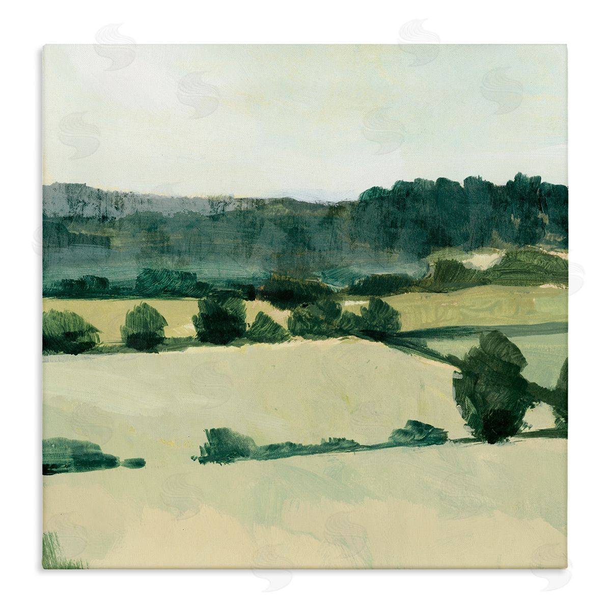 Victoria Barnes Open Green Farm Fields Abstract Country Tree Landscape Stretched Canvas Wall Art Print