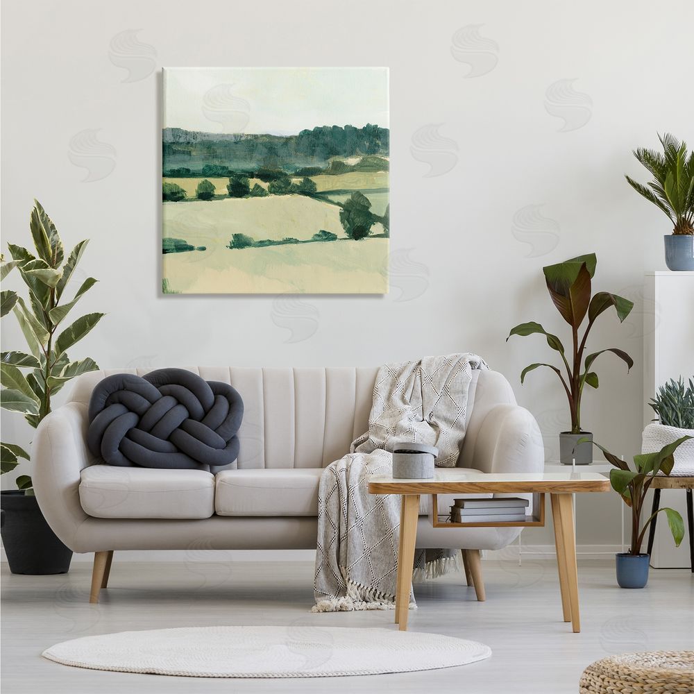Victoria Barnes Open Green Farm Fields Abstract Country Tree Landscape Canvas Wall Art in Room