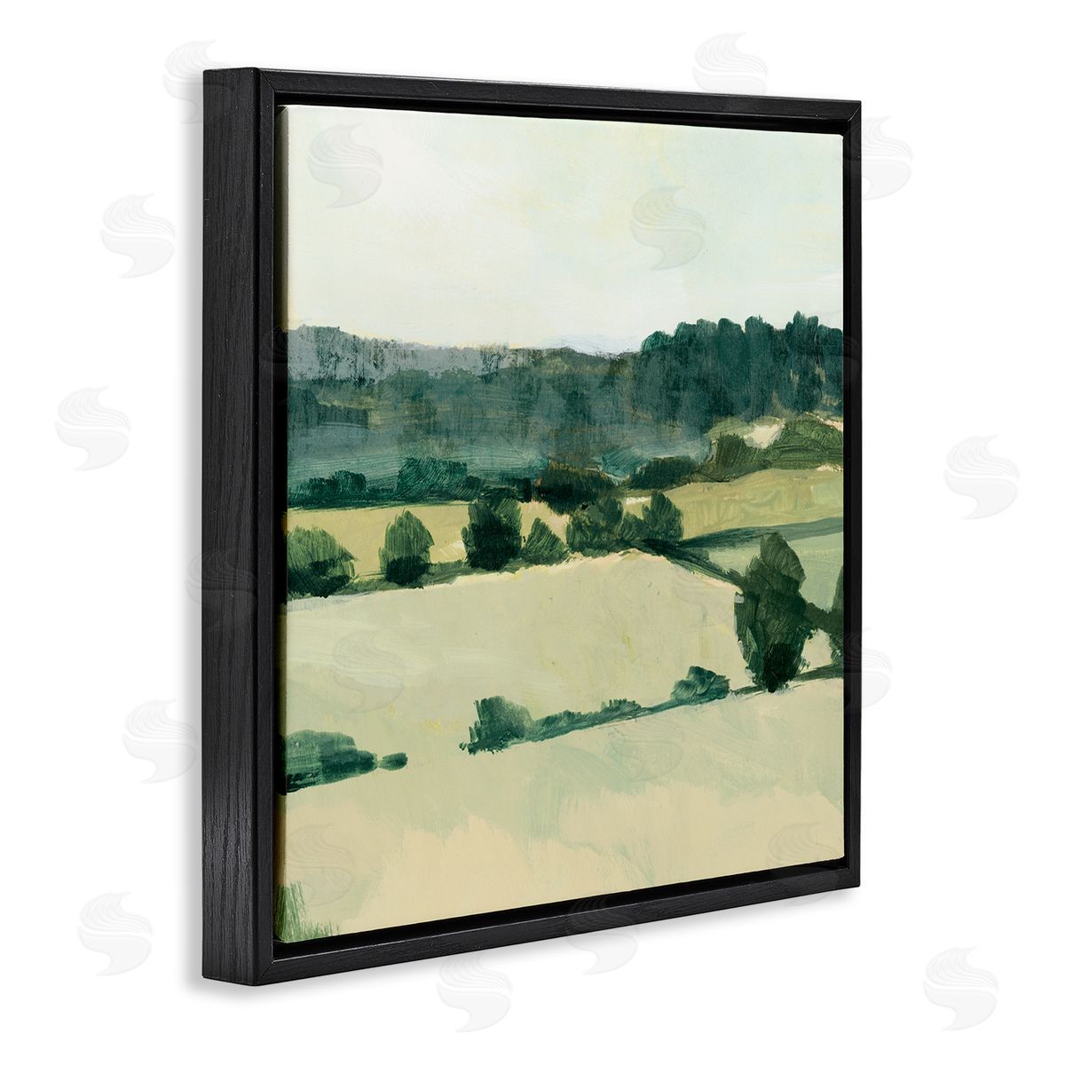 Victoria Barnes Open Green Farm Fields Abstract Country Tree Landscape Black Floating Frame Canvas Wall Art Print