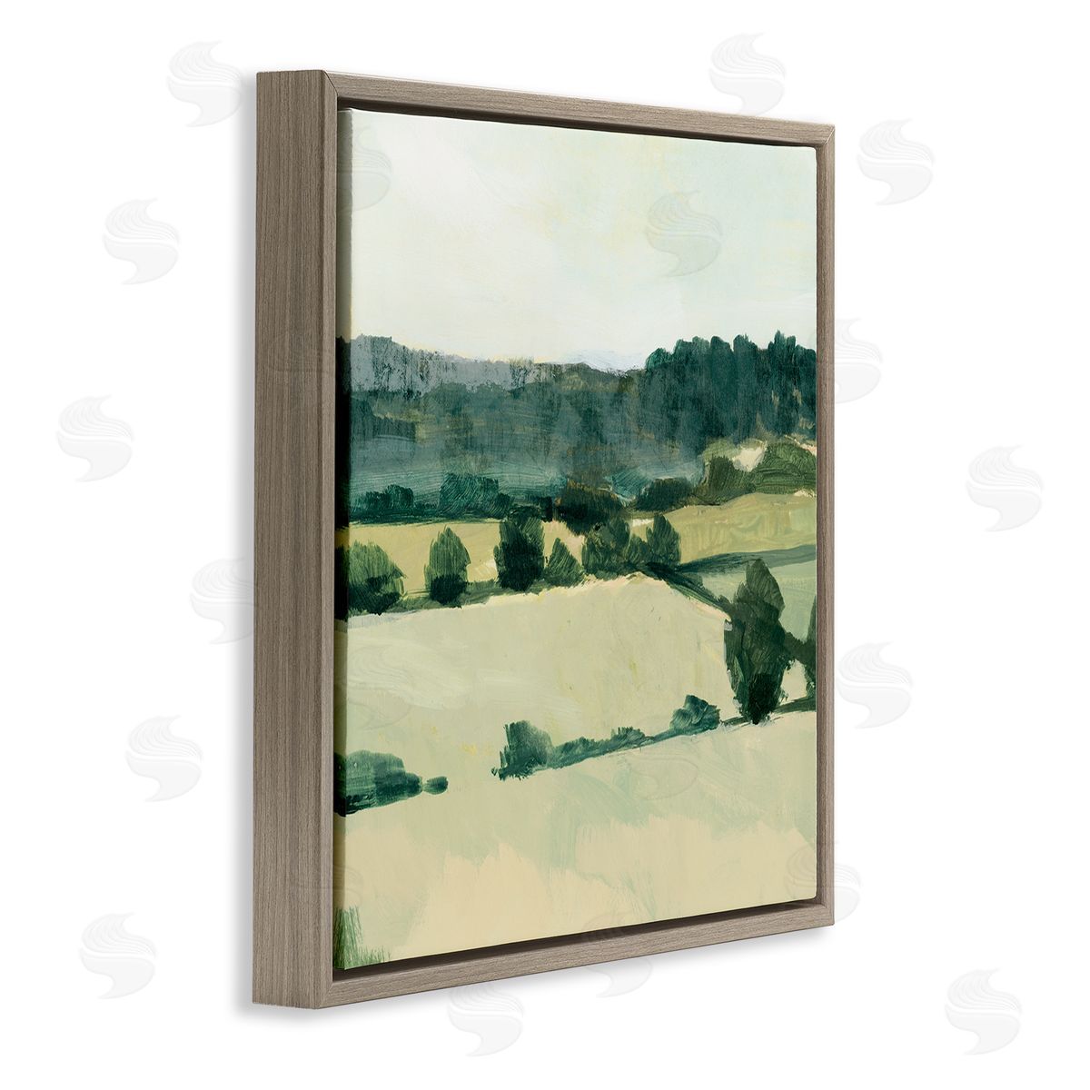 Victoria Barnes Open Green Farm Fields Abstract Country Tree Landscape Brown Floating Frame Canvas Wall Art Print