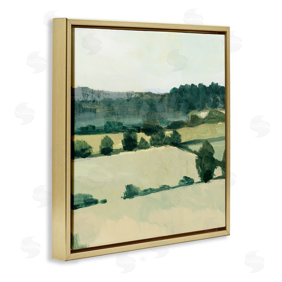 Victoria Barnes Open Green Farm Fields Abstract Country Tree Landscape Gold Floating Frame Canvas Wall Art Print