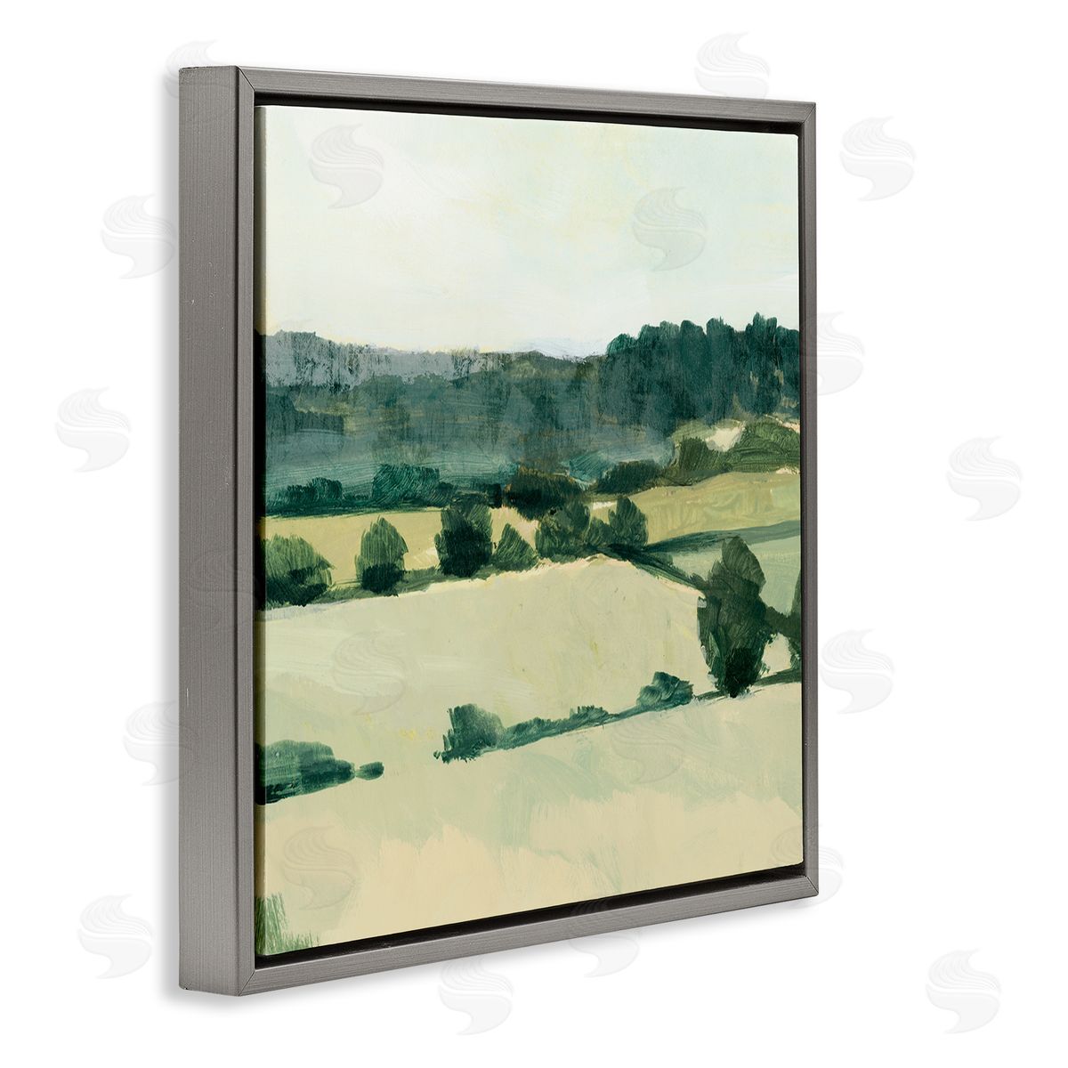 Victoria Barnes Open Green Farm Fields Abstract Country Tree Landscape Gray Floating Frame Canvas Wall Art Print