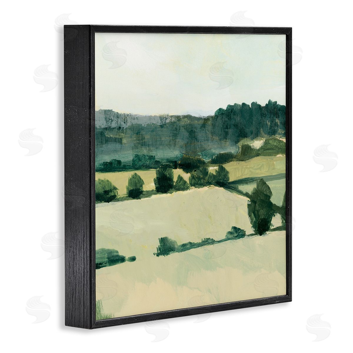 Victoria Barnes Open Green Farm Fields Abstract Country Tree Landscape Black Framed Glicee Wall Art Print