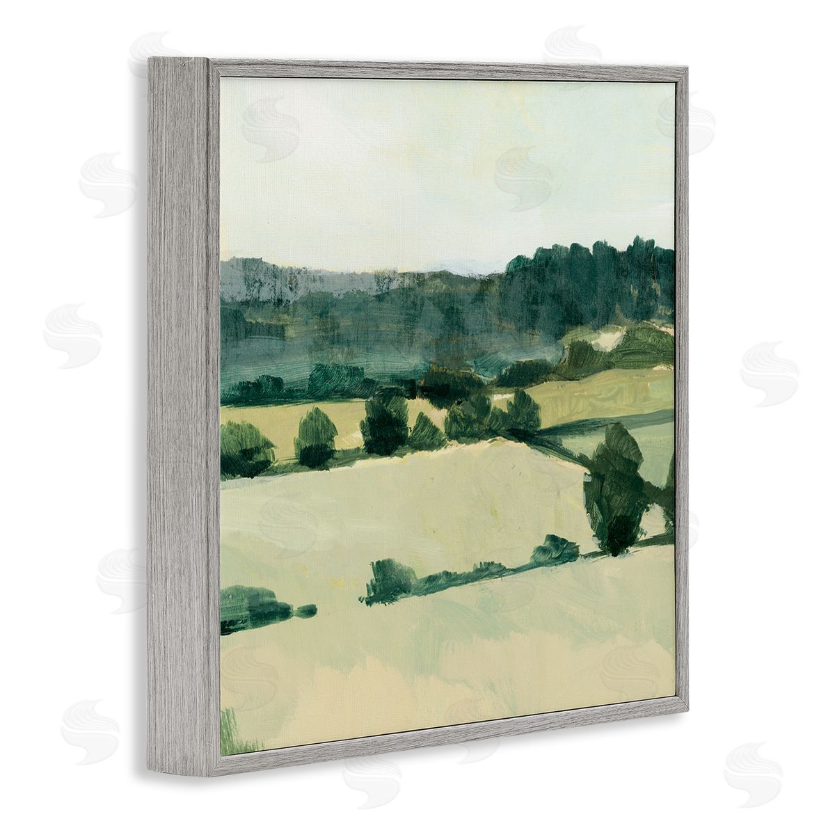 Victoria Barnes Open Green Farm Fields Abstract Country Tree Landscape Gray Framed Glicee Wall Art Print