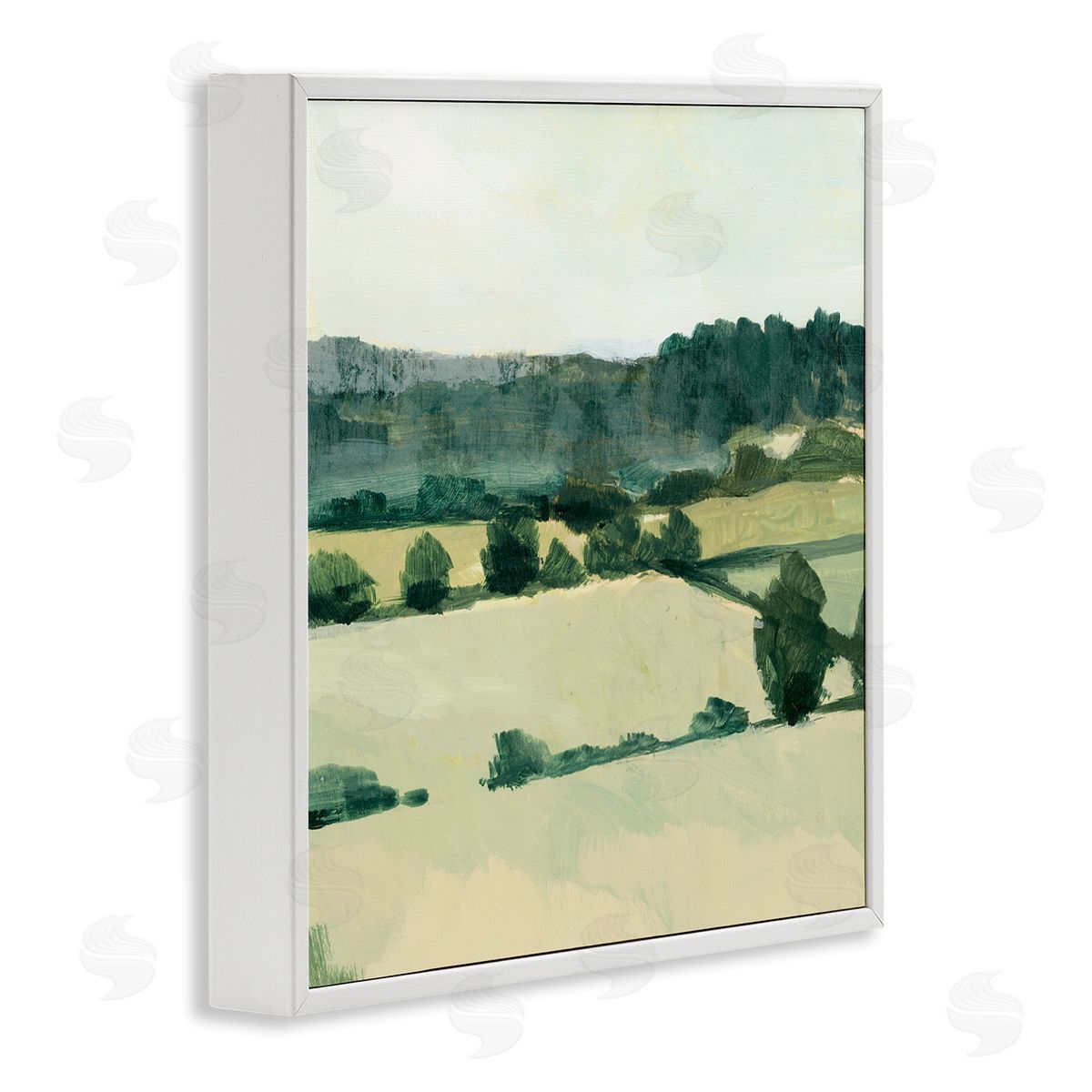 Victoria Barnes Open Green Farm Fields Abstract Country Tree Landscape White Framed Glicee Wall Art Print