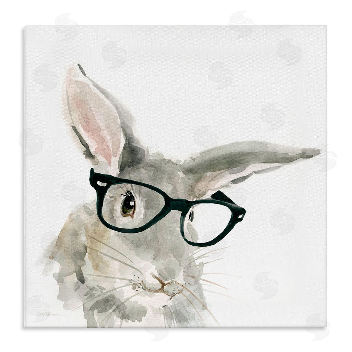 Carol Robinson Adorable Rabbit Black Frame Glasses Hipster Bunny Stretched Canvas Wall Art Print