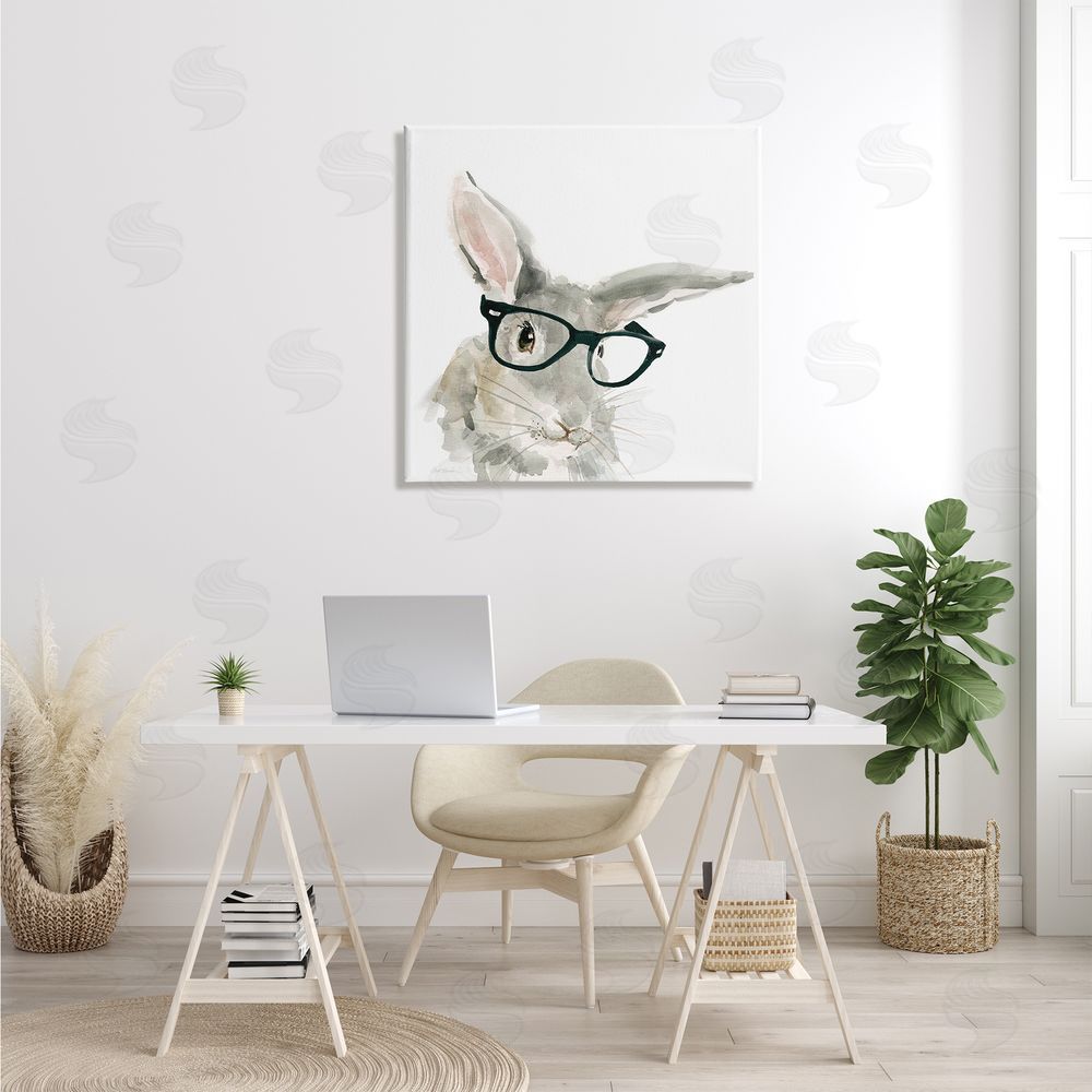 Carol Robinson Adorable Rabbit Black Frame Glasses Hipster Bunny Canvas Wall Art in Room