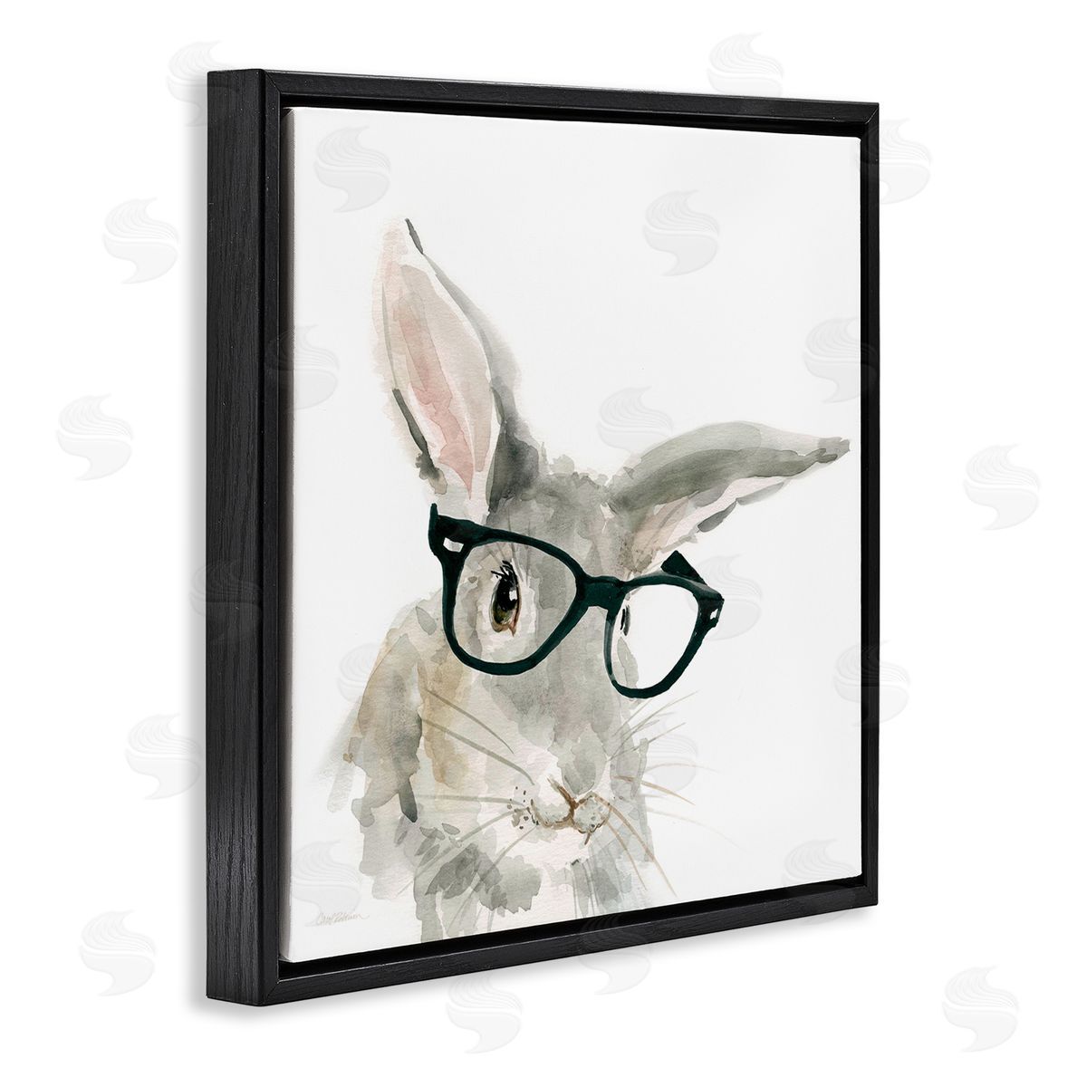 Carol Robinson Adorable Rabbit Black Frame Glasses Hipster Bunny Black Floating Frame Canvas Wall Art Print