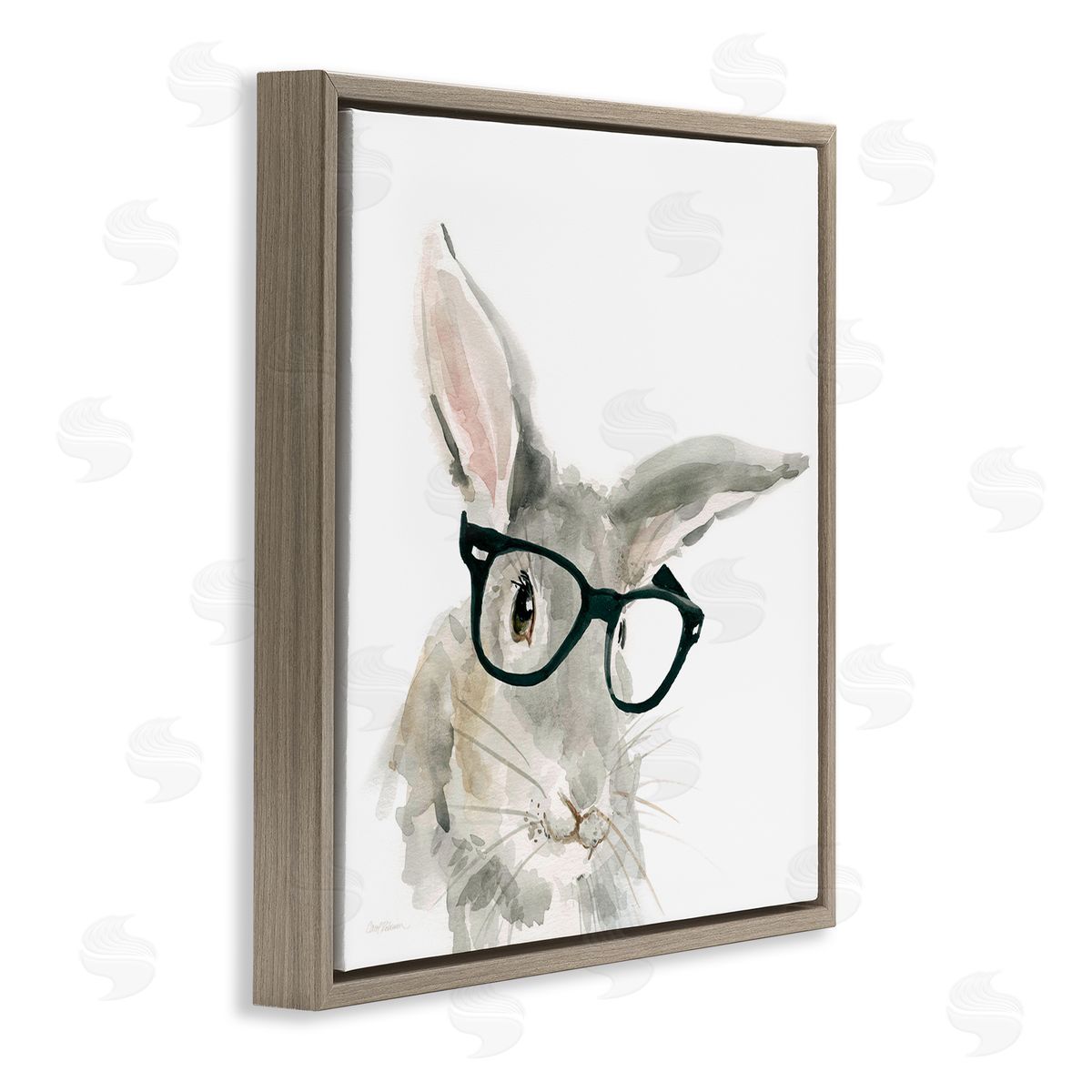 Carol Robinson Adorable Rabbit Black Frame Glasses Hipster Bunny Brown Floating Frame Canvas Wall Art Print