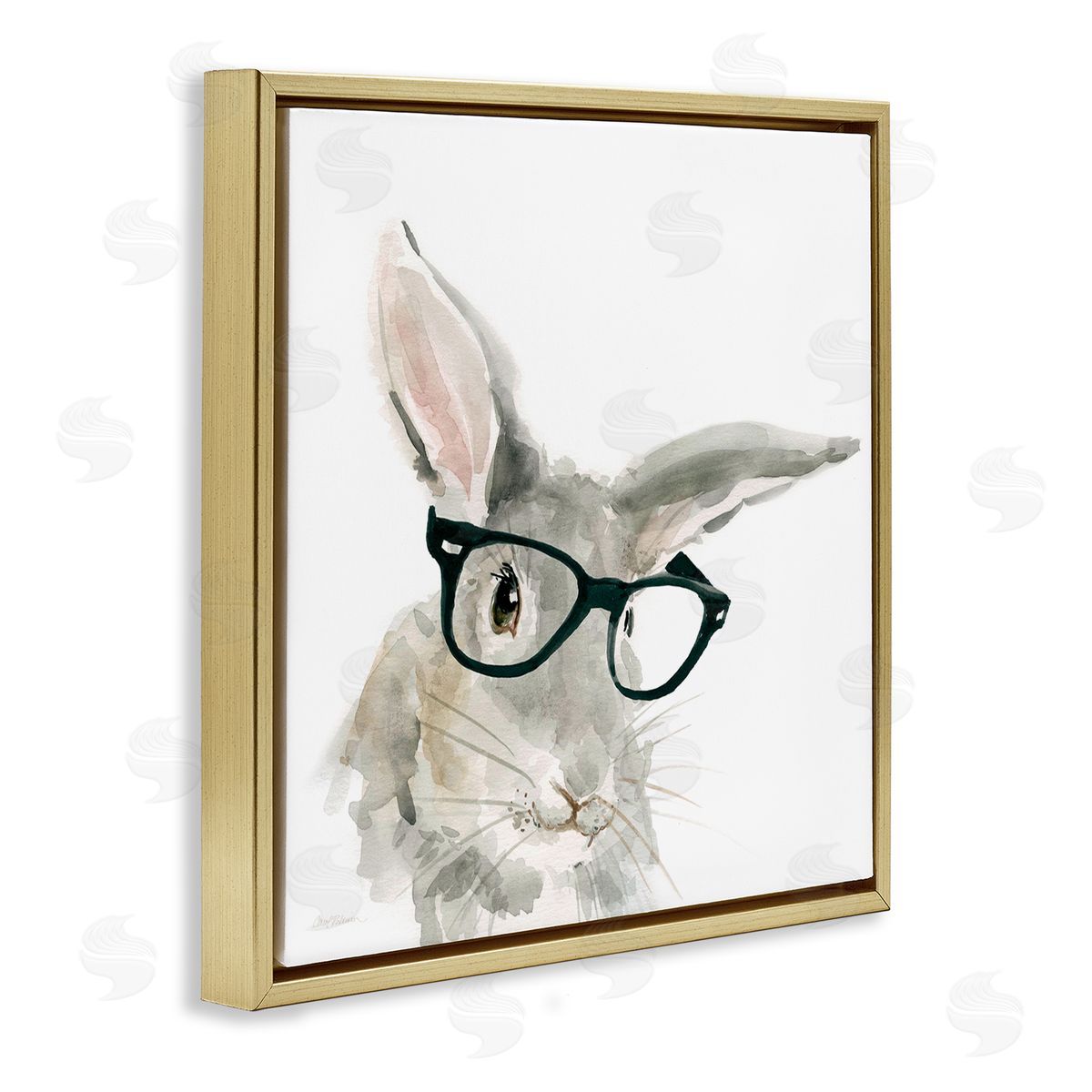 Carol Robinson Adorable Rabbit Black Frame Glasses Hipster Bunny Gold Floating Frame Canvas Wall Art Print