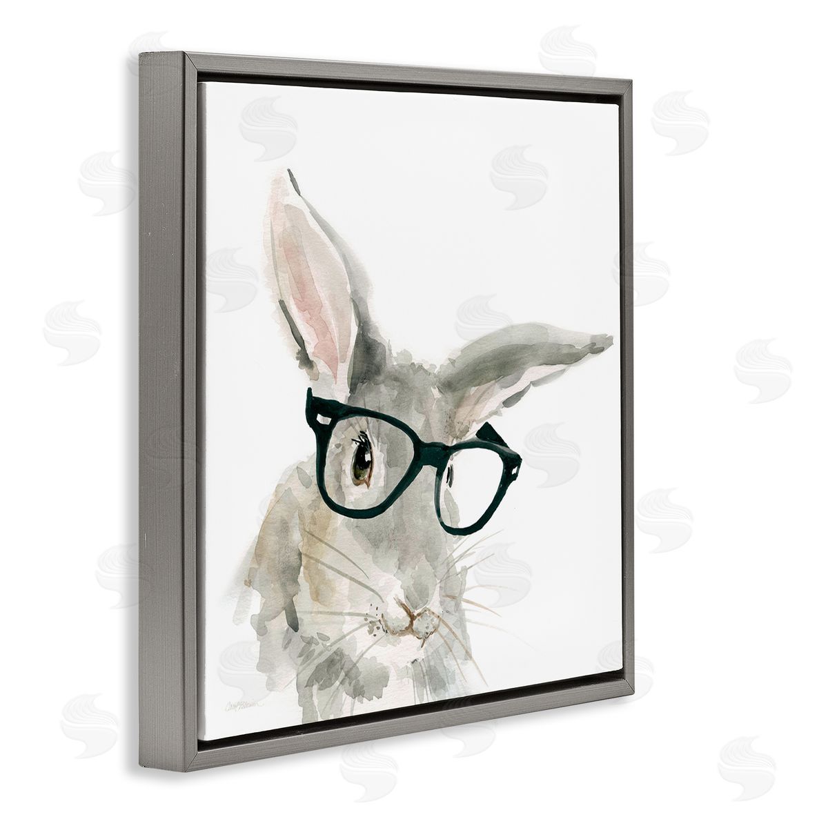 Carol Robinson Adorable Rabbit Black Frame Glasses Hipster Bunny Gray Floating Frame Canvas Wall Art Print