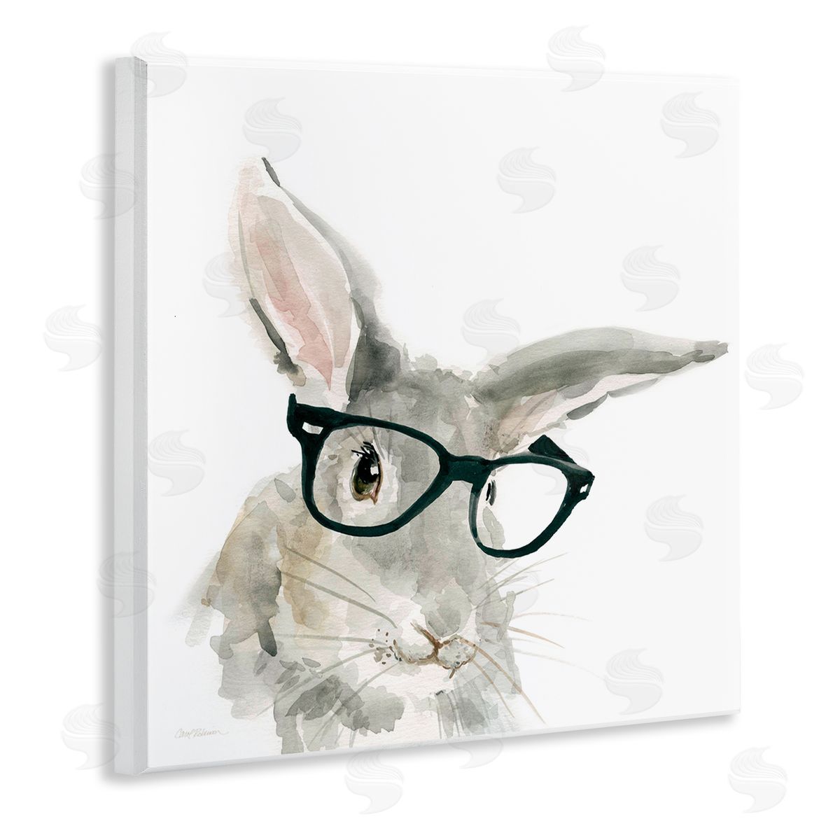 Carol Robinson Adorable Rabbit Black Frame Glasses Hipster Bunny Wooden Wall Plaque Art Print