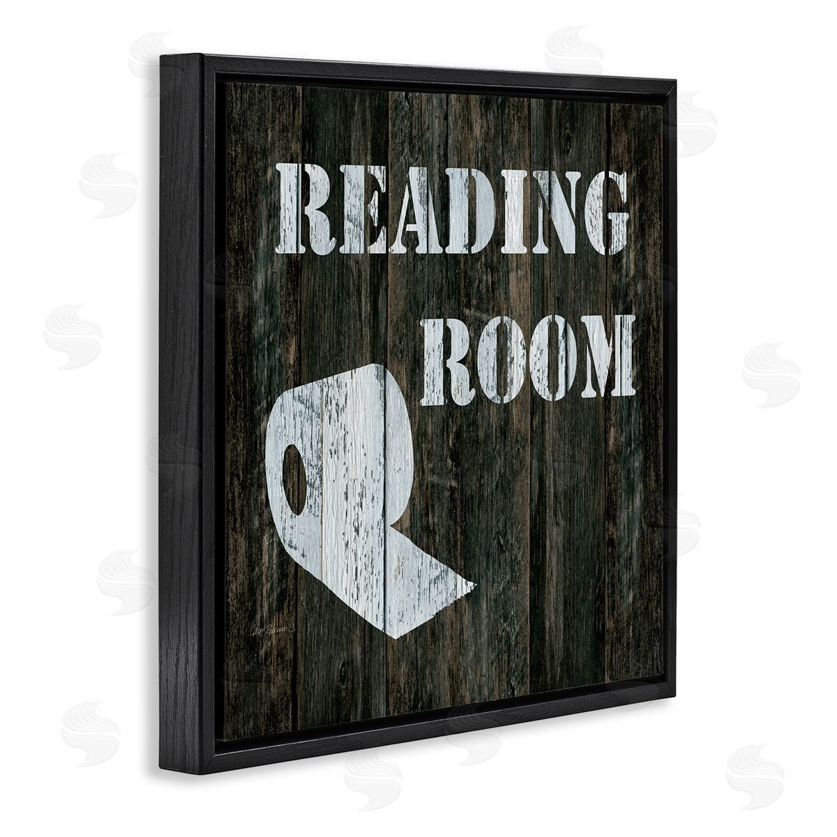 Carol Robinson Reading Room Phrase Rustic Bathroom Toilet Paper Black Floating Frame Canvas Wall Art Print