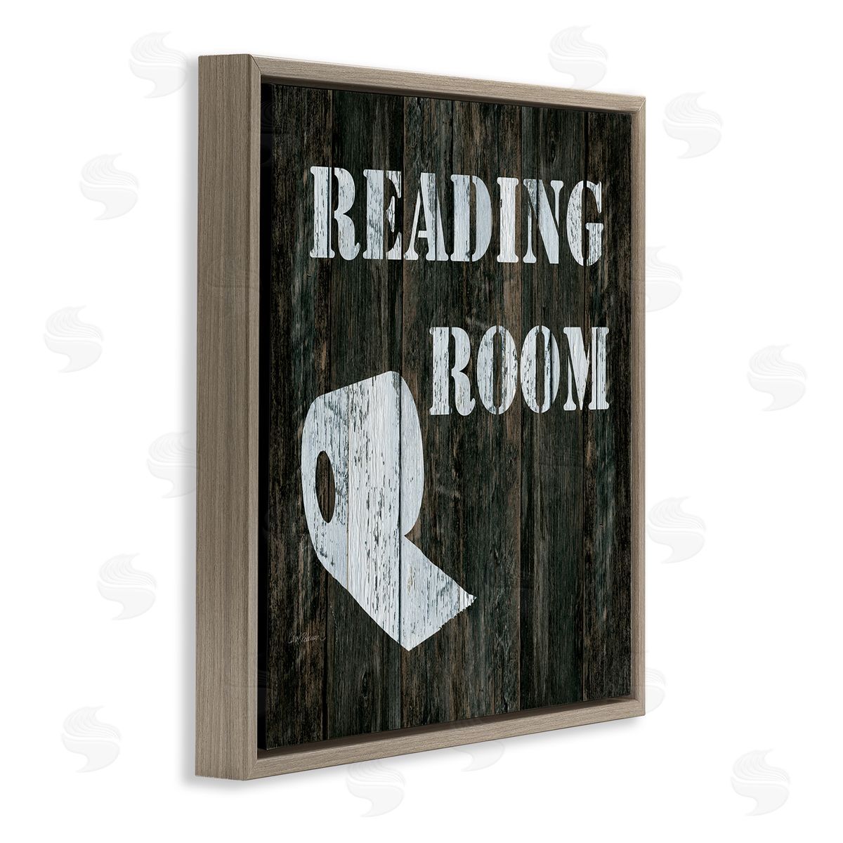 Carol Robinson Reading Room Phrase Rustic Bathroom Toilet Paper Brown Floating Frame Canvas Wall Art Print