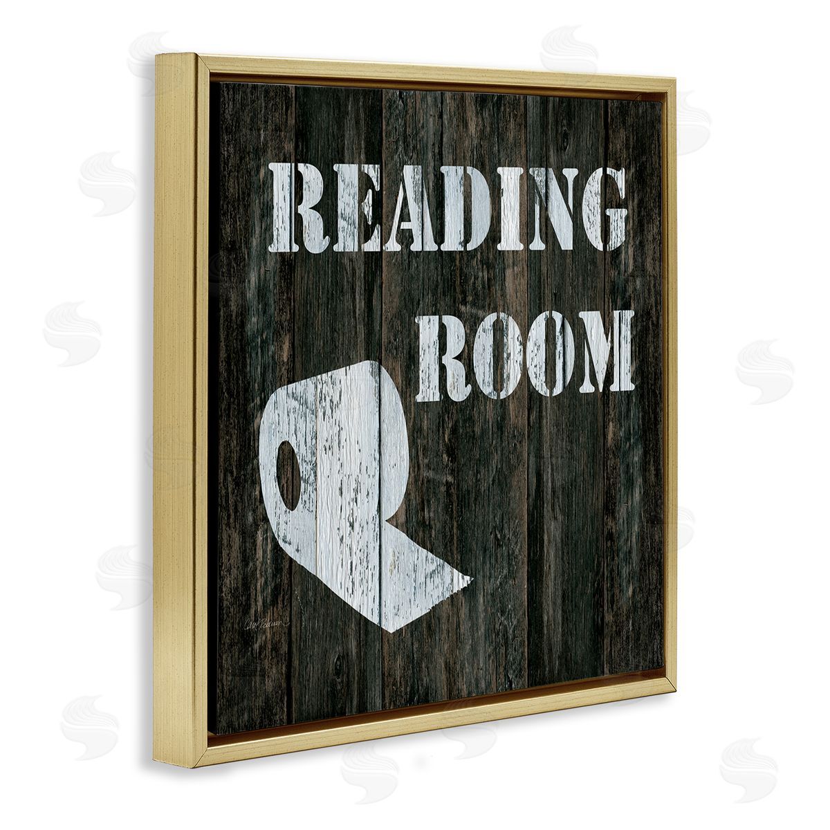 Carol Robinson Reading Room Phrase Rustic Bathroom Toilet Paper Gold Floating Frame Canvas Wall Art Print