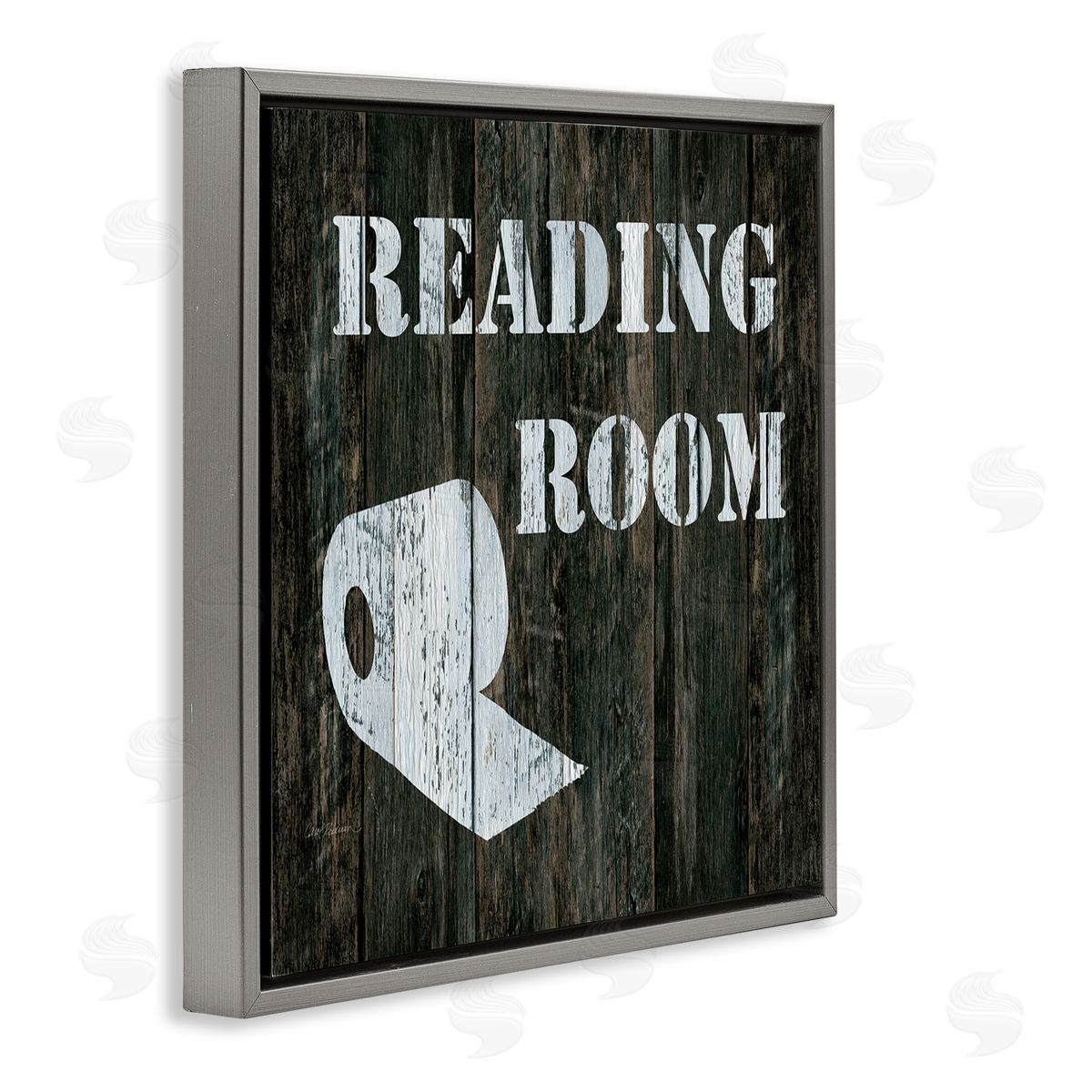 Carol Robinson Reading Room Phrase Rustic Bathroom Toilet Paper Gray Floating Frame Canvas Wall Art Print