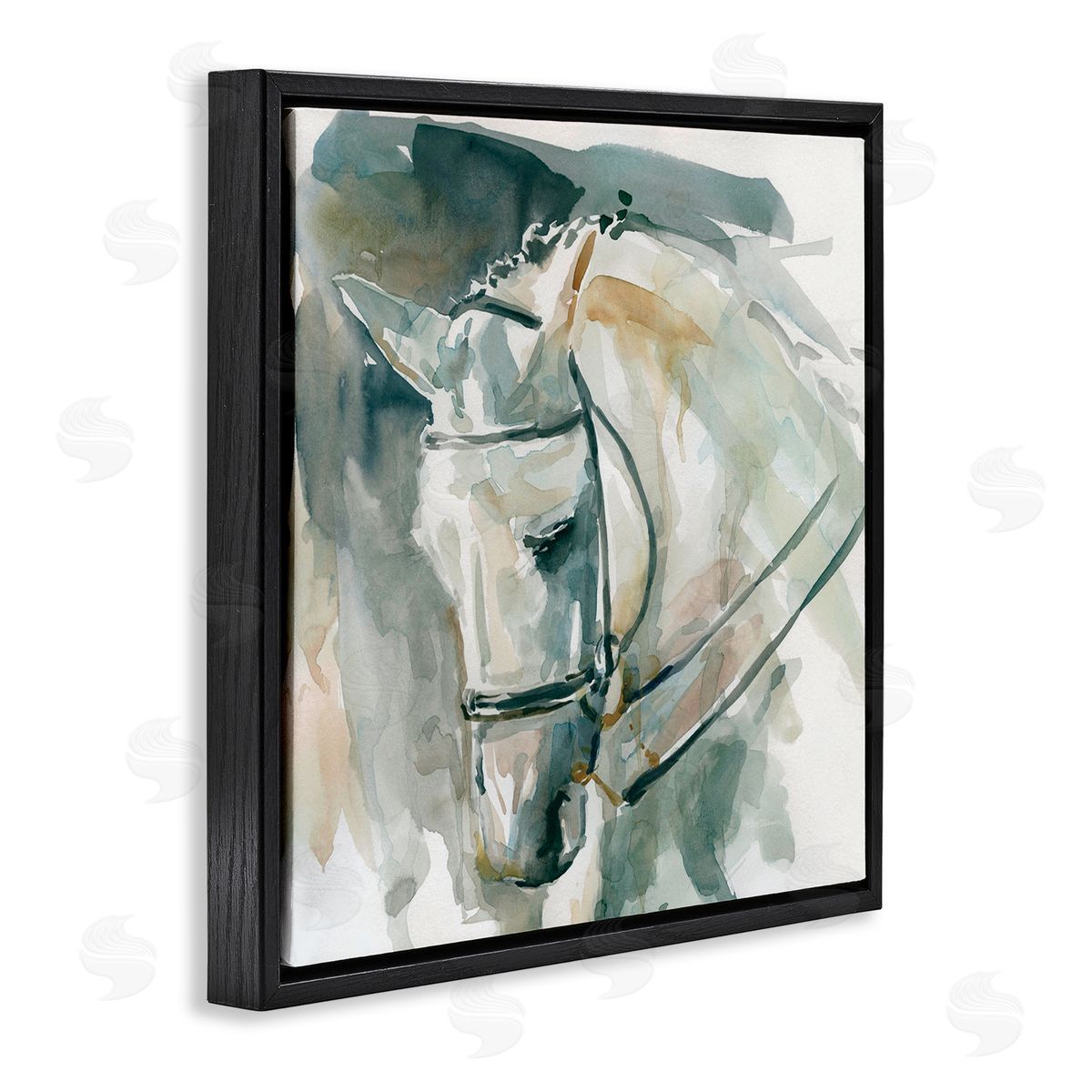Carol Robinson Contemporary Horse Portrait Solemn Equestrian Pose Black Floating Frame Canvas Wall Art Print