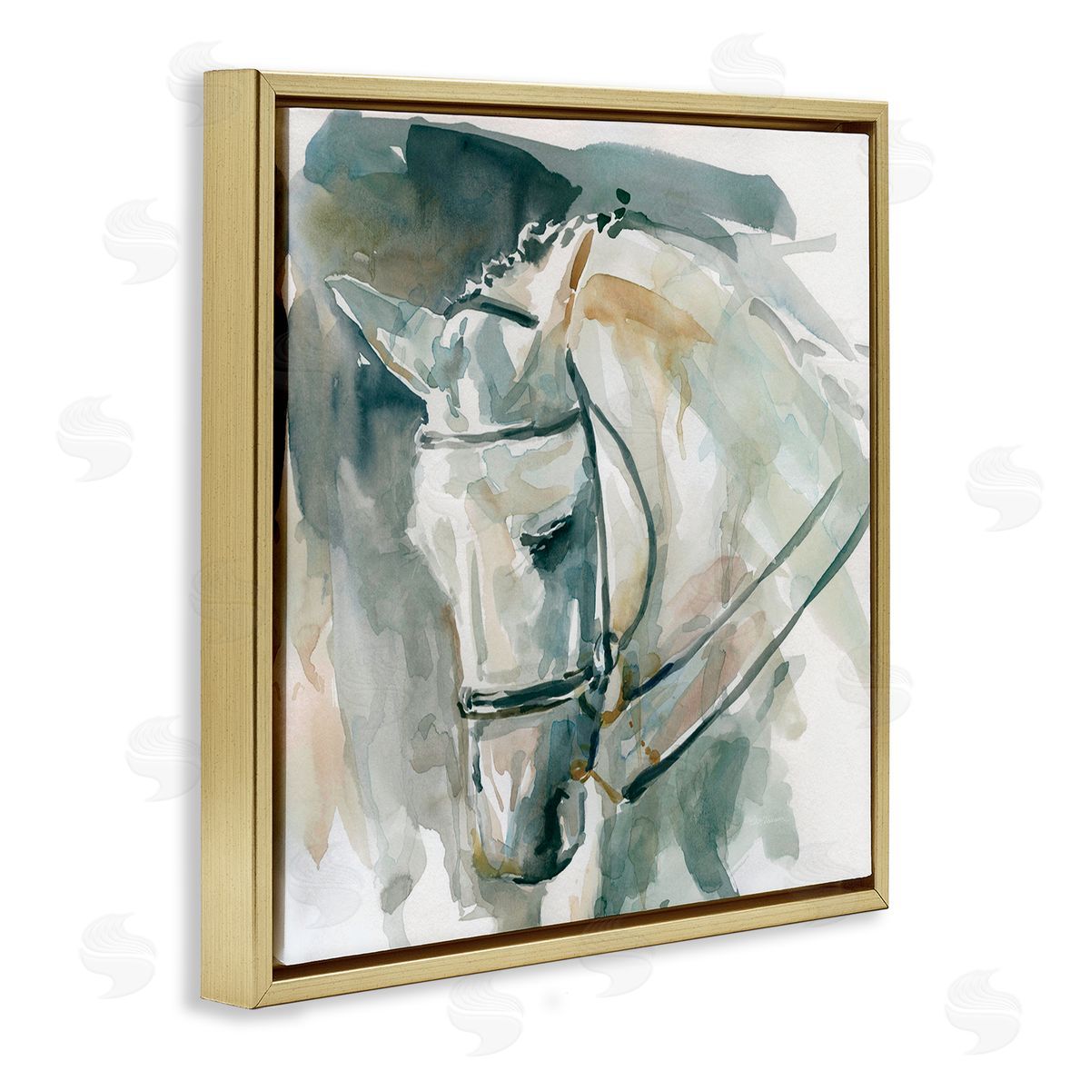 Carol Robinson Contemporary Horse Portrait Solemn Equestrian Pose Gold Floating Frame Canvas Wall Art Print