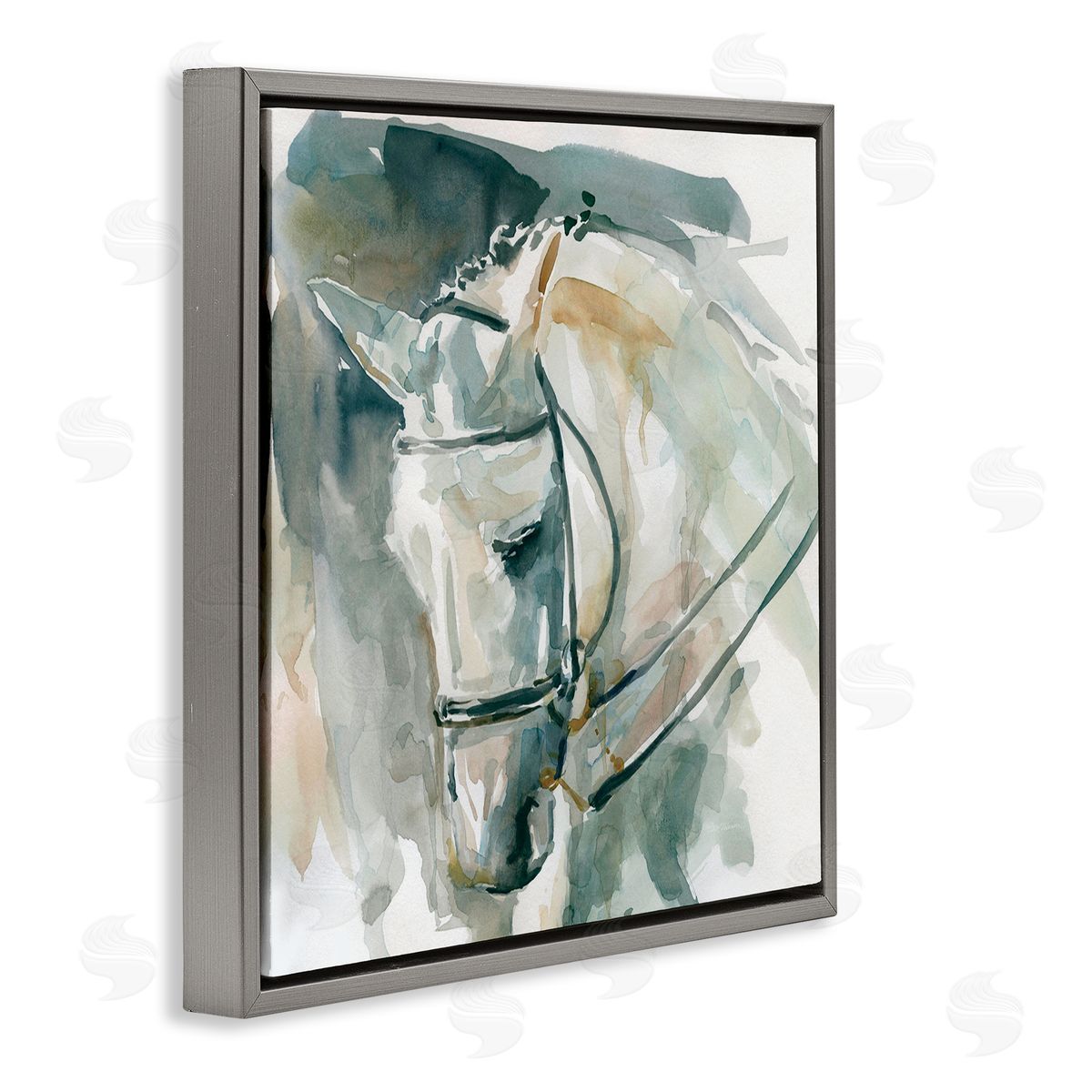 Carol Robinson Contemporary Horse Portrait Solemn Equestrian Pose Gray Floating Frame Canvas Wall Art Print