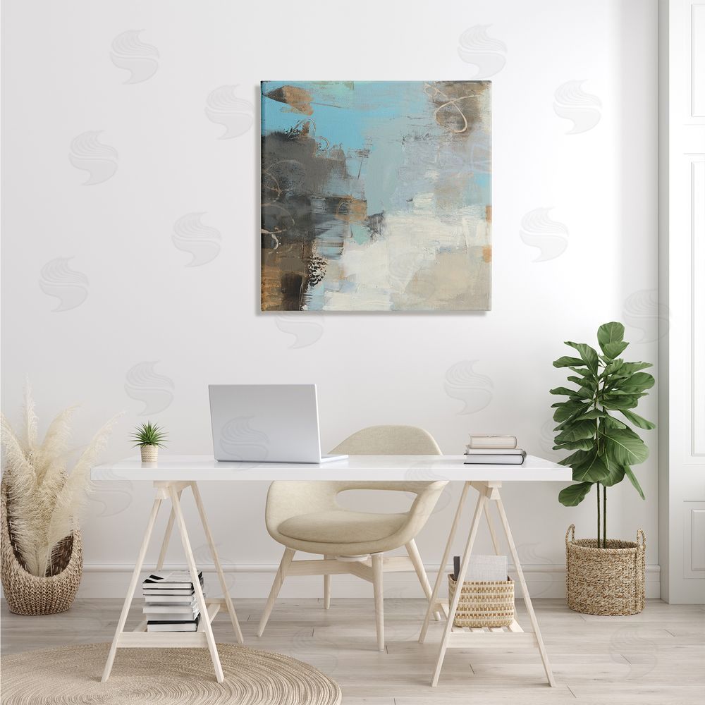 Sue Jachimiec Rustic Expressive Abstraction Brown Towards Blue Impression Canvas Wall Art in Room