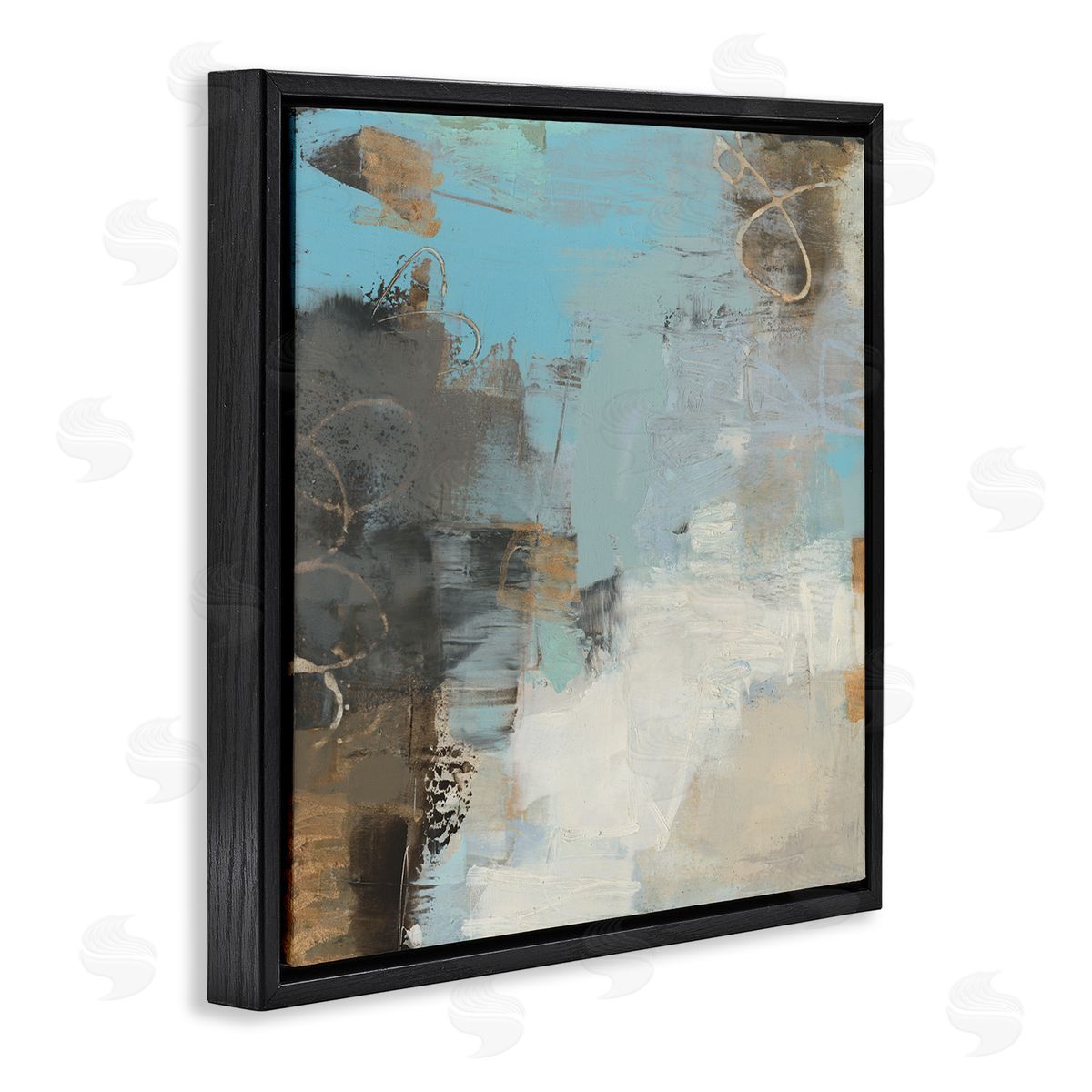 Sue Jachimiec Rustic Expressive Abstraction Brown Towards Blue Impression Black Floating Frame Canvas Wall Art Print