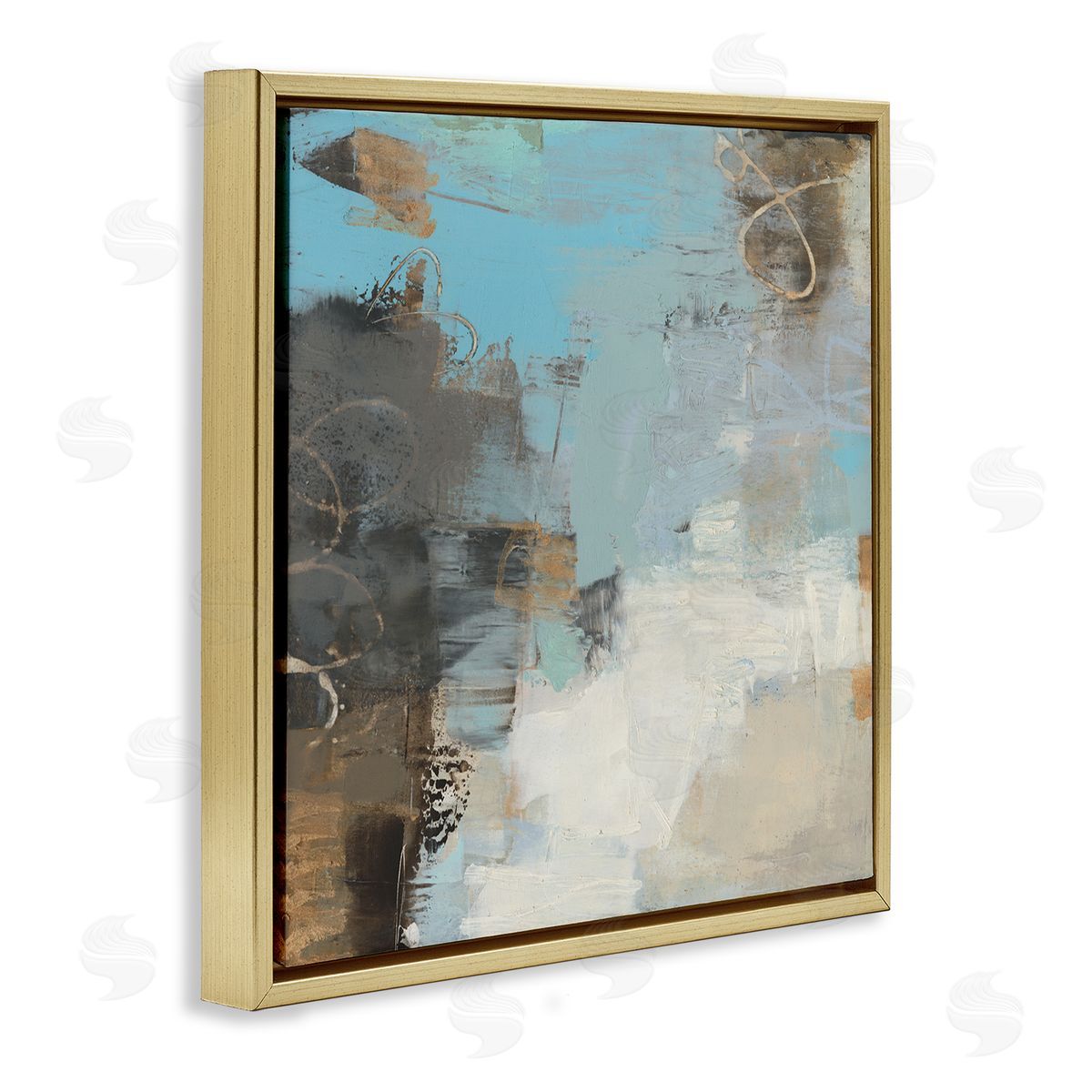 Sue Jachimiec Rustic Expressive Abstraction Brown Towards Blue Impression Gold Floating Frame Canvas Wall Art Print