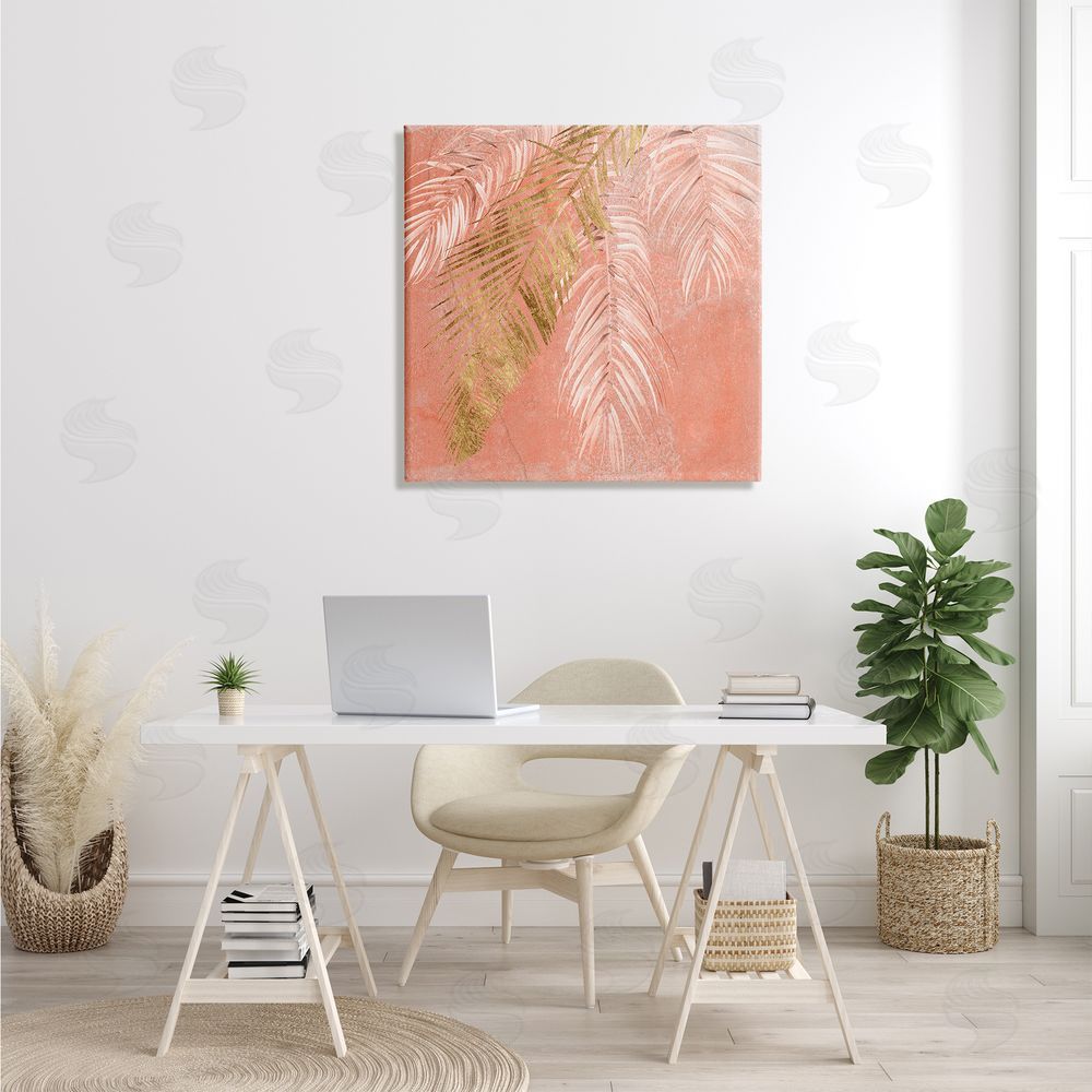 Jennifer Paxton Parker Pink Palm Fronds Distressed Tropical Plant Still Life Canvas Wall Art in Room