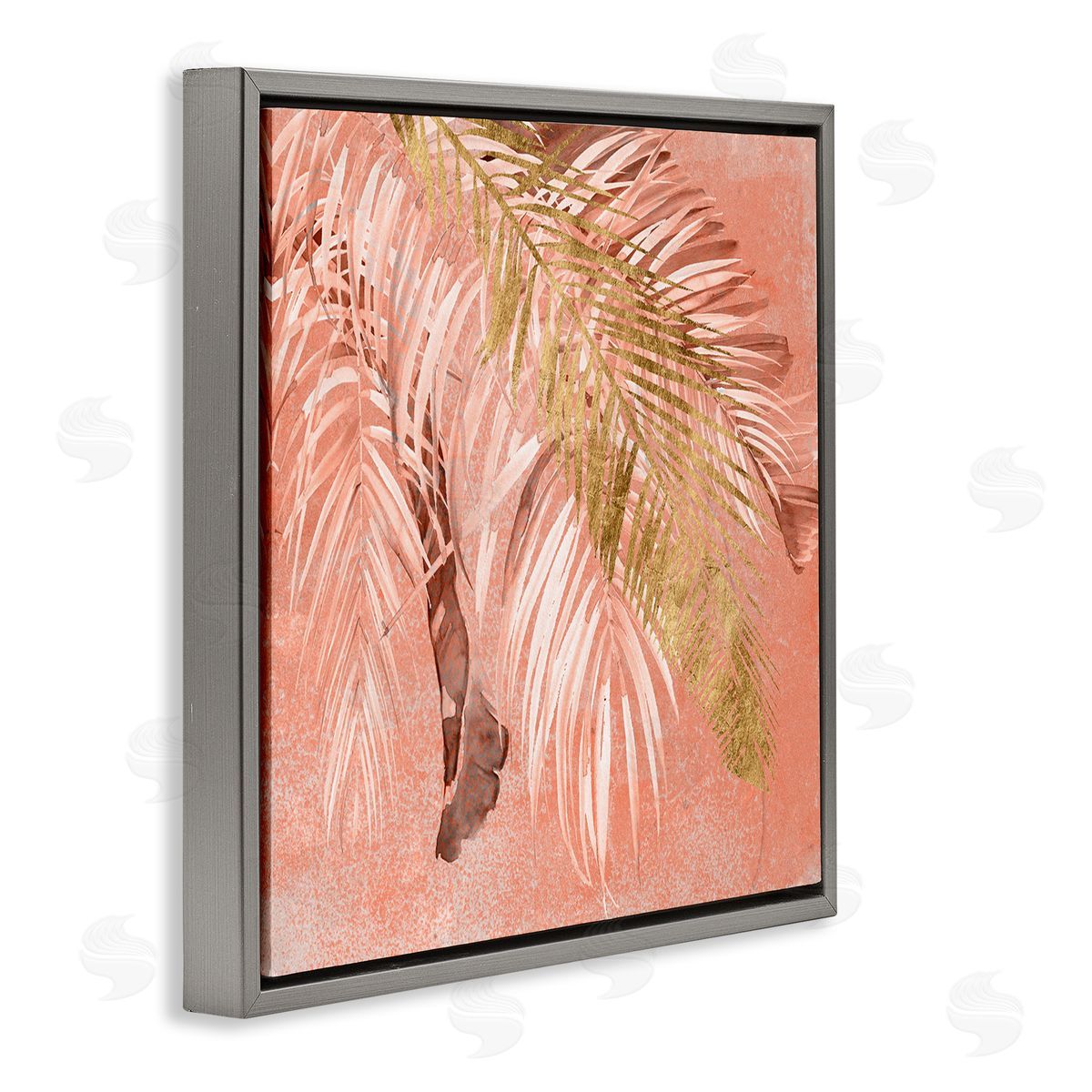 Jennifer Paxton Parker Falling Palm Tree Fronds Tropical Pink Plants Gray Floating Frame Canvas Wall Art Print