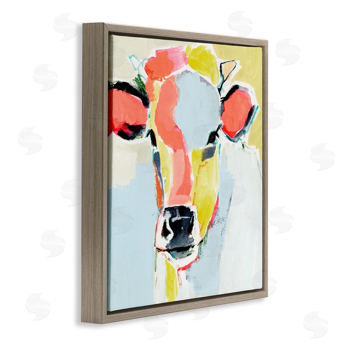 Victoria Barnes Pastel Collage Cow Whimsical Abstract Farm Animal Brown Floating Frame Canvas Wall Art Print