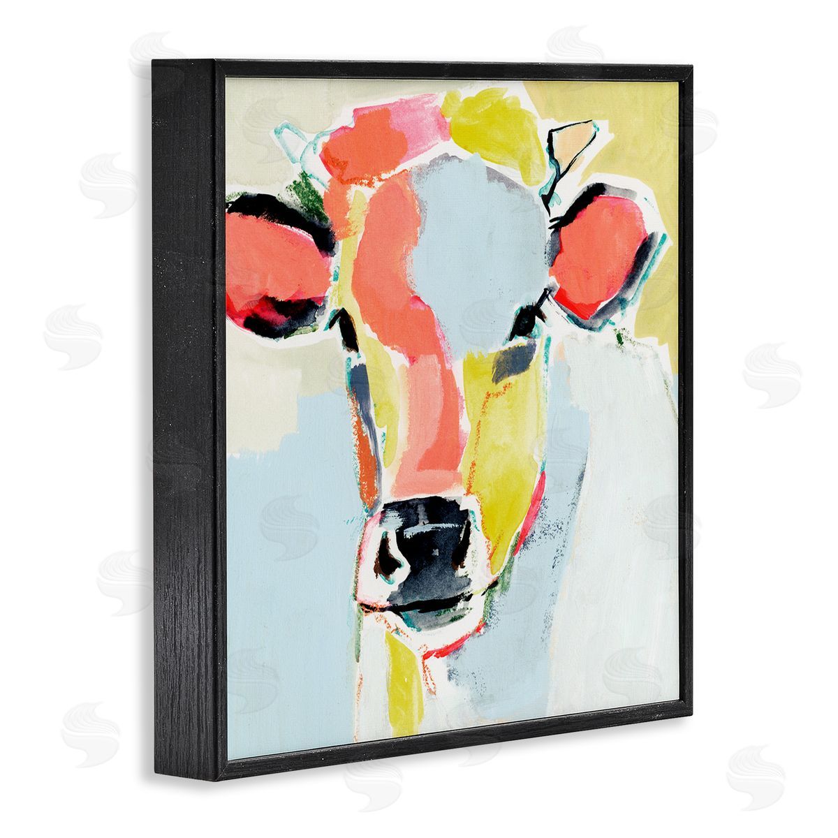 Victoria Barnes Pastel Collage Cow Whimsical Abstract Farm Animal Black Framed Glicee Wall Art Print