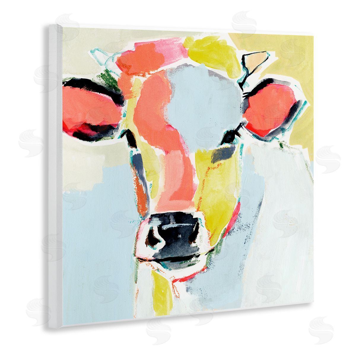 Victoria Barnes Pastel Collage Cow Whimsical Abstract Farm Animal Wooden Wall Plaque Art Print