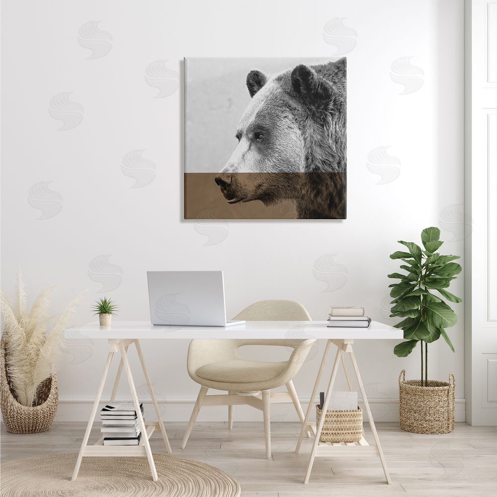 Sisa Jasper Modern Woodland Bear Portrait Layered Geometrical Shapes Canvas Wall Art in Room