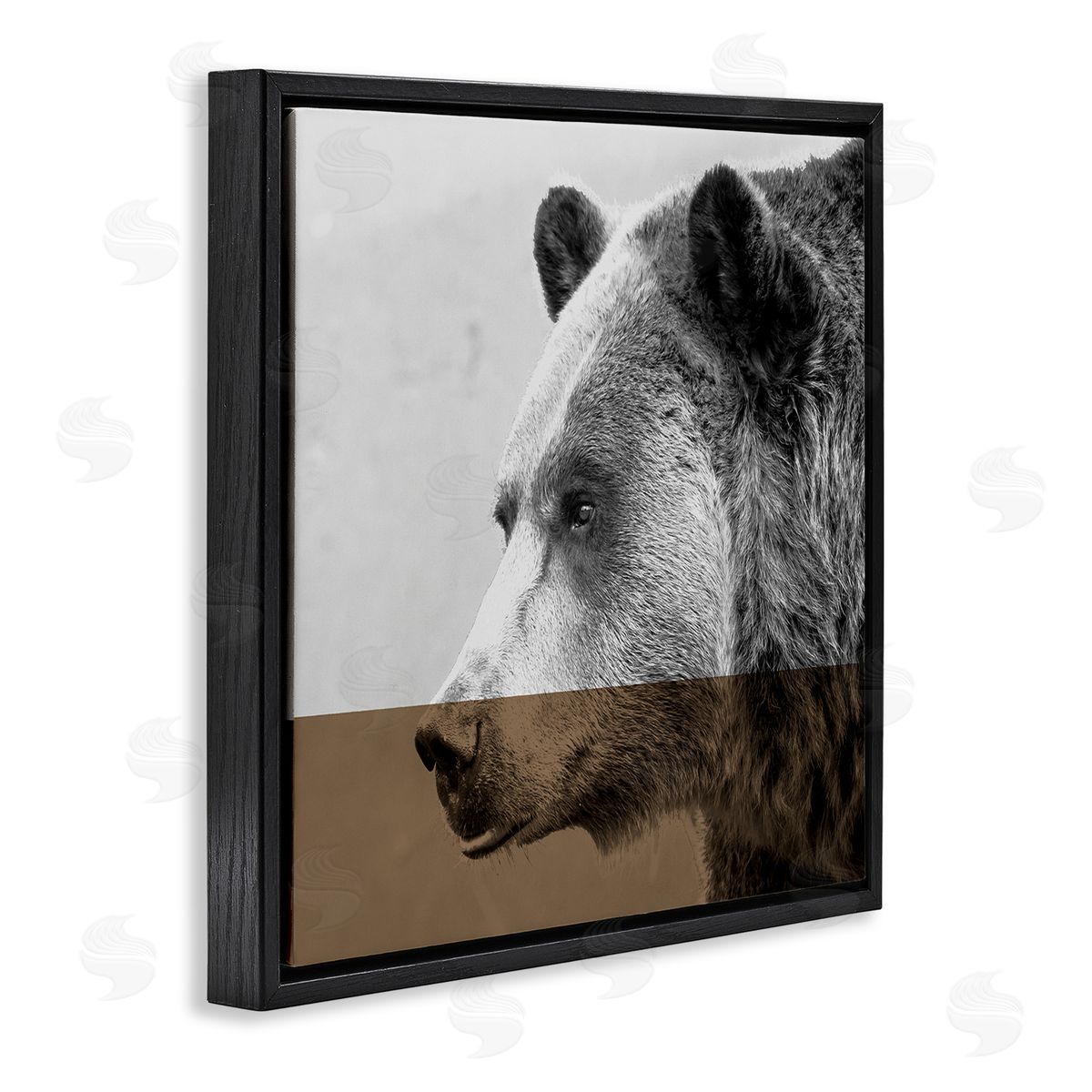 Sisa Jasper Modern Woodland Bear Portrait Layered Geometrical Shapes Black Floating Frame Canvas Wall Art Print