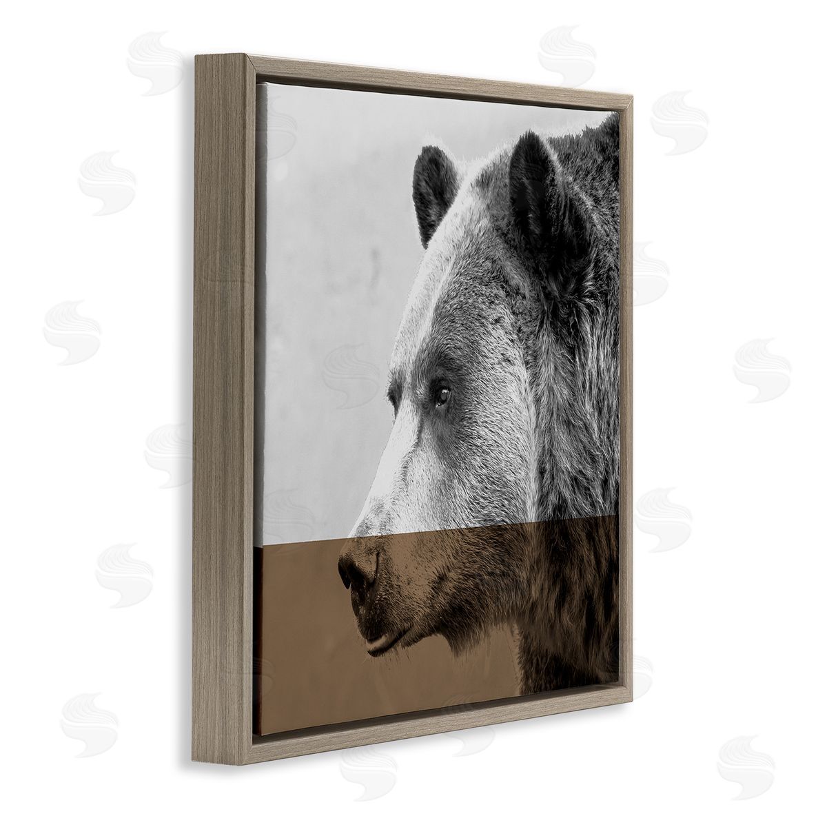 Sisa Jasper Modern Woodland Bear Portrait Layered Geometrical Shapes Brown Floating Frame Canvas Wall Art Print