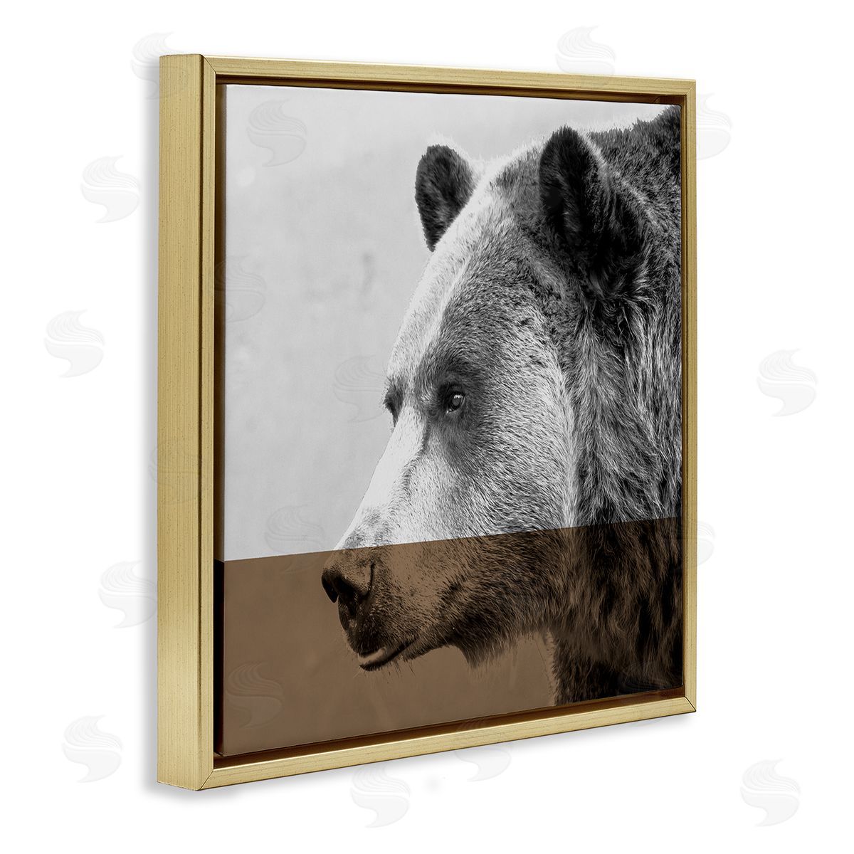 Sisa Jasper Modern Woodland Bear Portrait Layered Geometrical Shapes Gold Floating Frame Canvas Wall Art Print