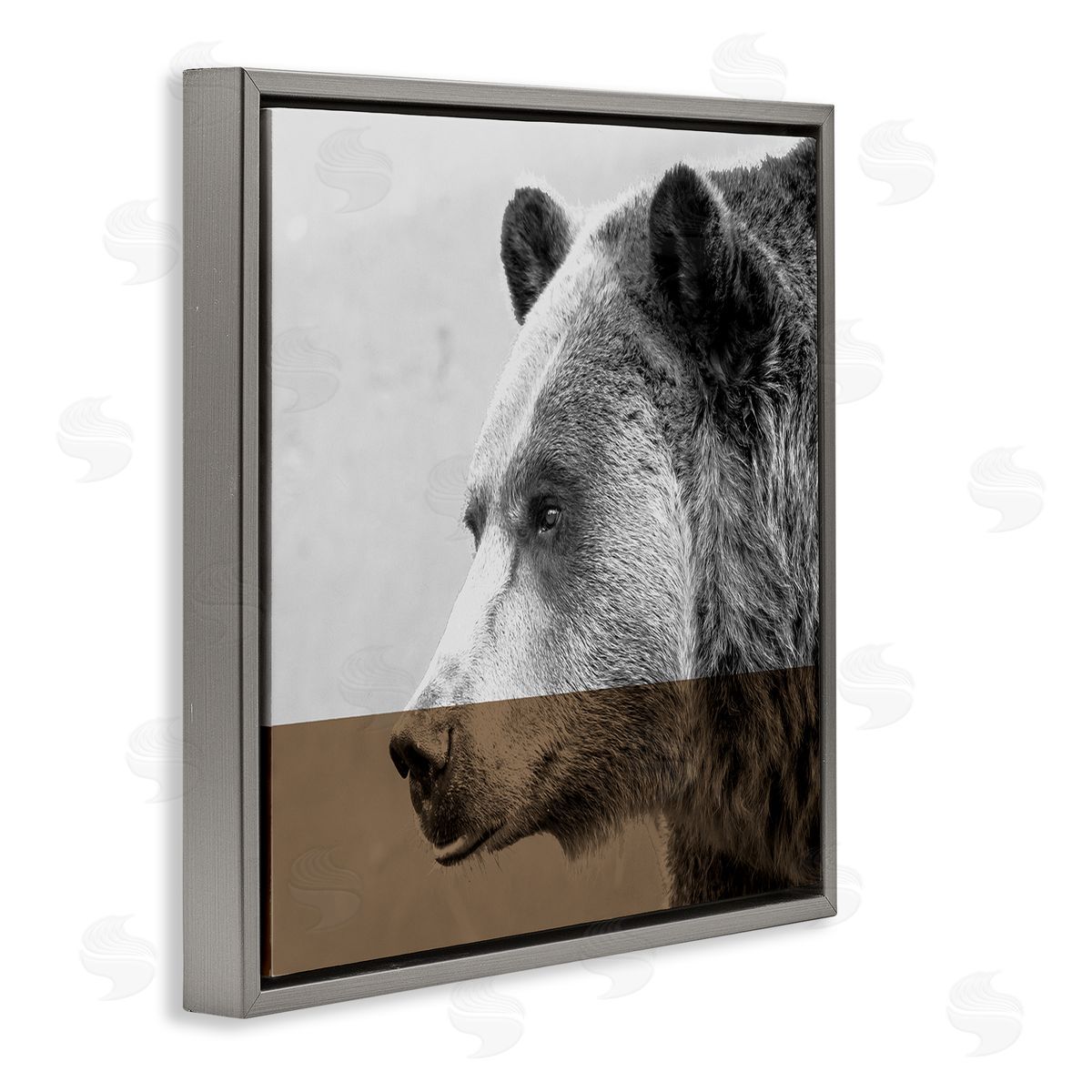 Sisa Jasper Modern Woodland Bear Portrait Layered Geometrical Shapes Gray Floating Frame Canvas Wall Art Print