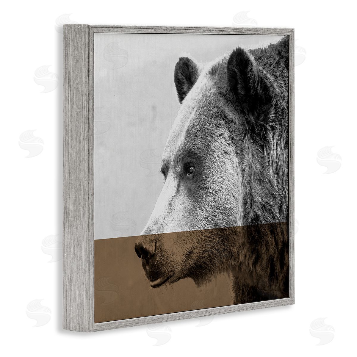 Sisa Jasper Modern Woodland Bear Portrait Layered Geometrical Shapes Gray Framed Glicee Wall Art Print