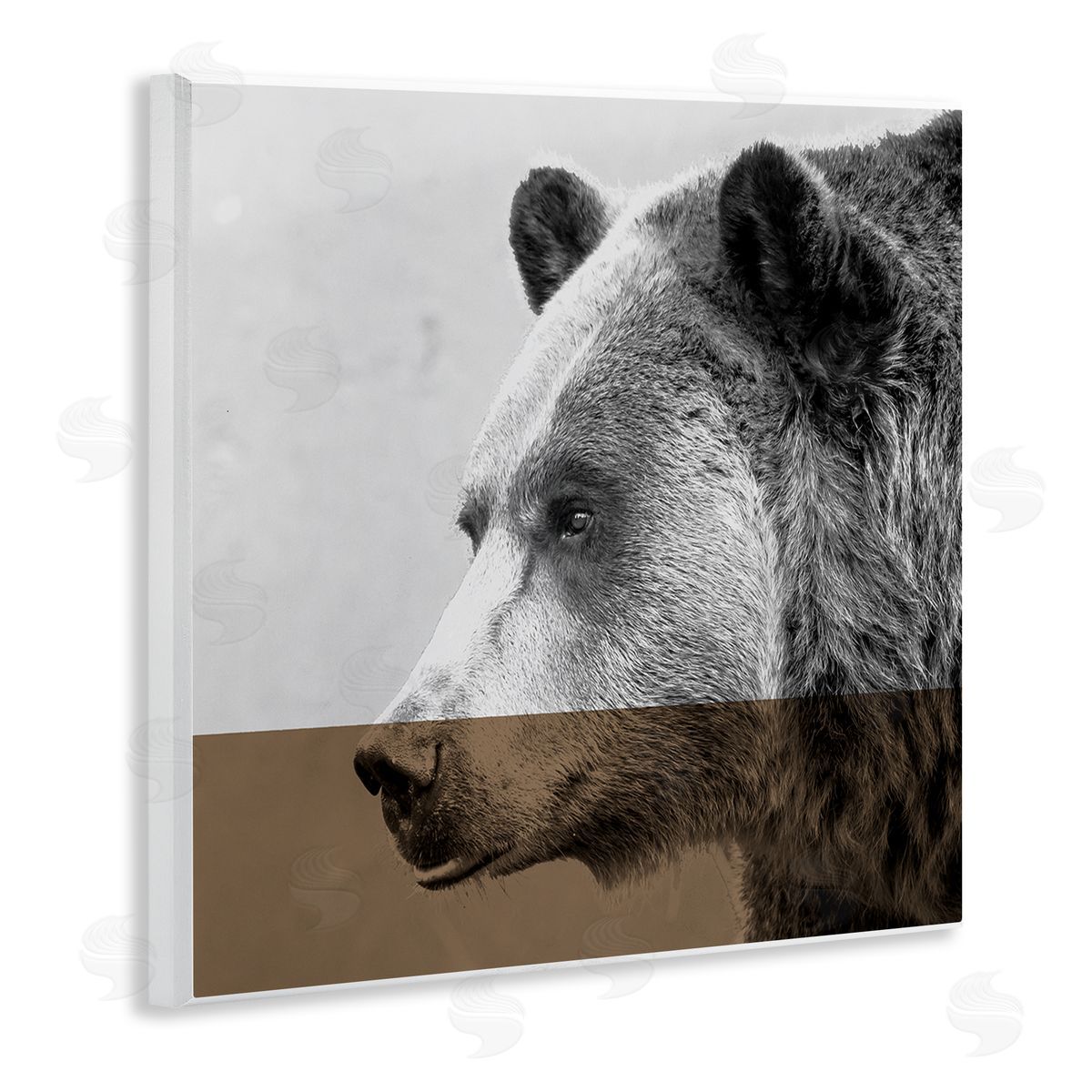Sisa Jasper Modern Woodland Bear Portrait Layered Geometrical Shapes Wooden Wall Plaque Art Print