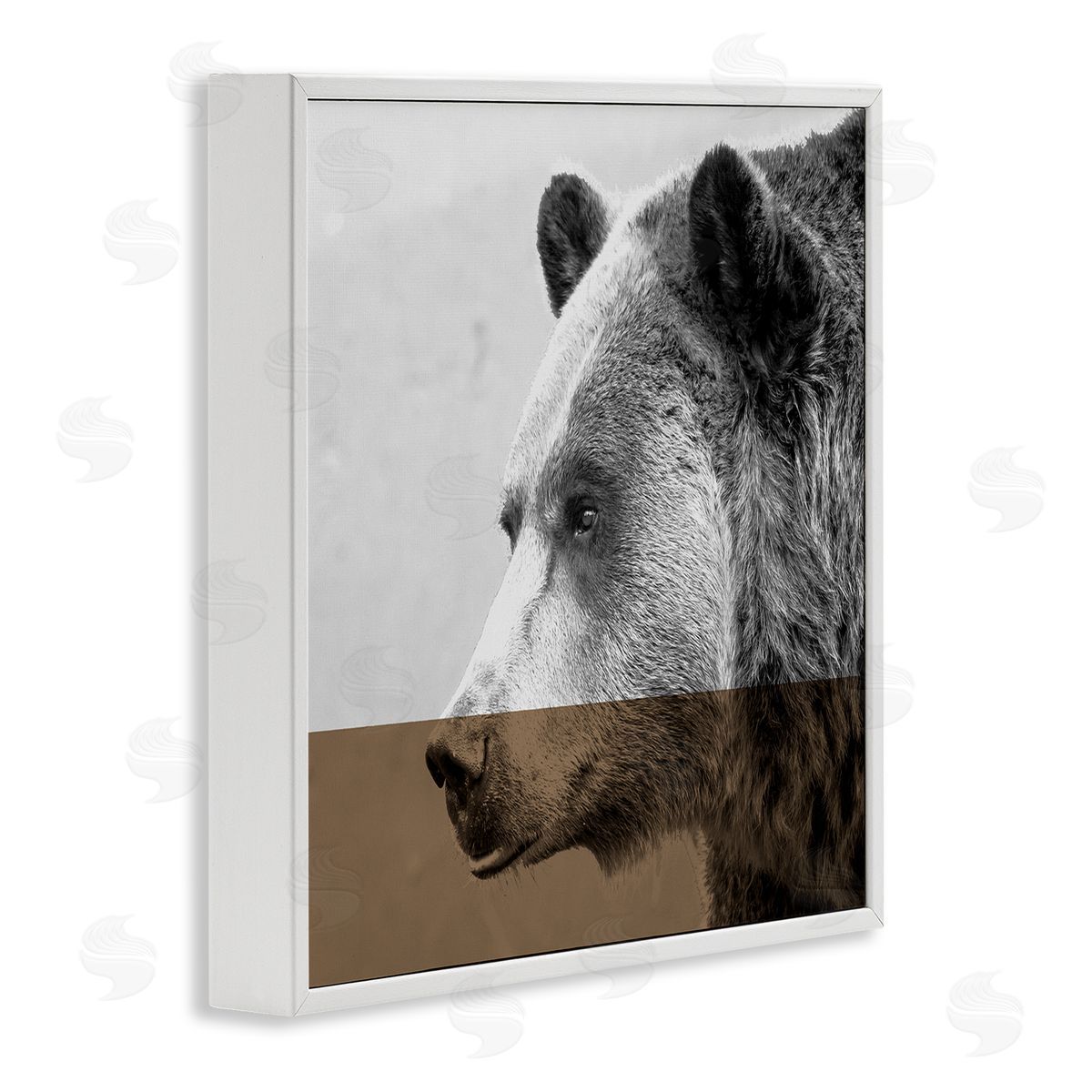 Sisa Jasper Modern Woodland Bear Portrait Layered Geometrical Shapes White Framed Glicee Wall Art Print