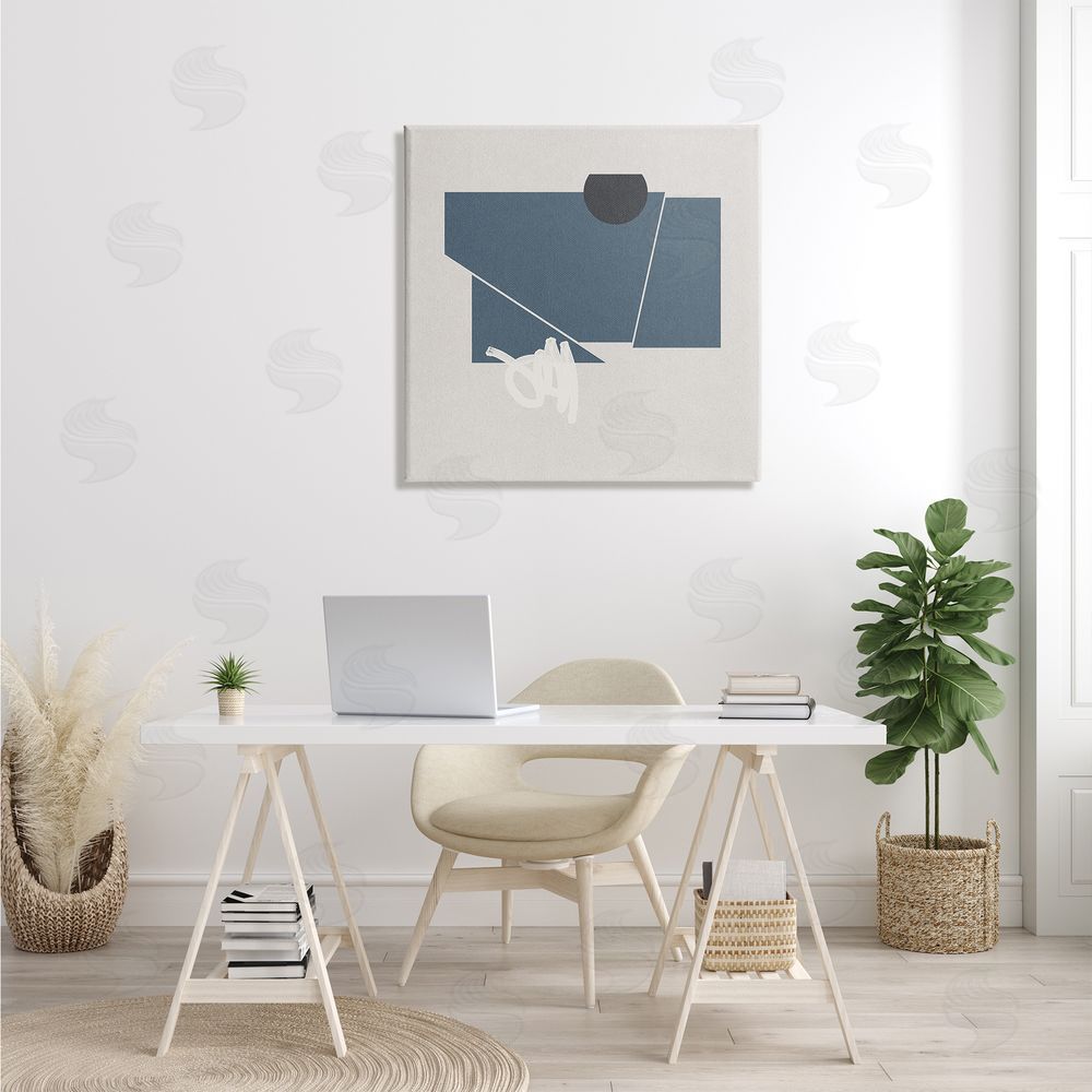 Jacob Green Modern Breaking Shapes Abstract Blue Sharp Lines Canvas Wall Art in Room