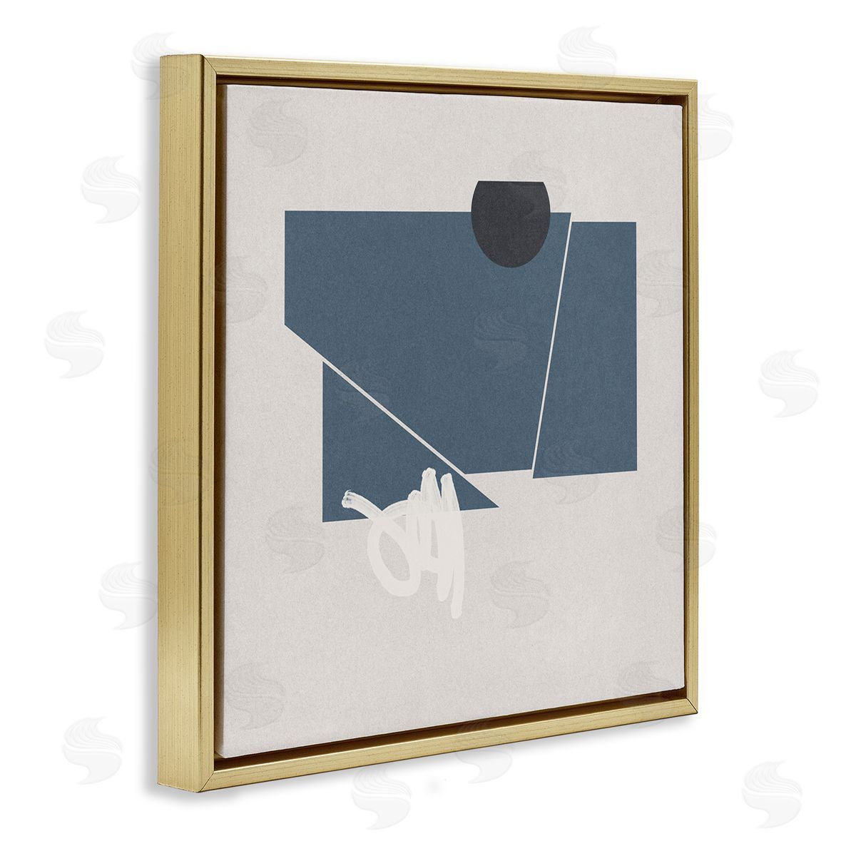 Jacob Green Modern Breaking Shapes Abstract Blue Sharp Lines Gold Floating Frame Canvas Wall Art Print