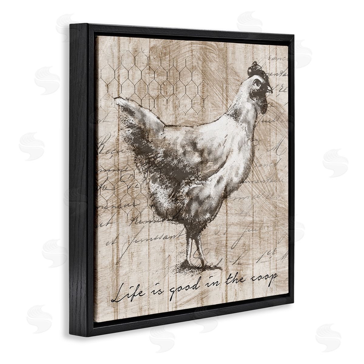 Conrad Knutsen Life's Good In Coop Vintage Text Farm Chicken  Black Floating Frame Canvas Wall Art Print