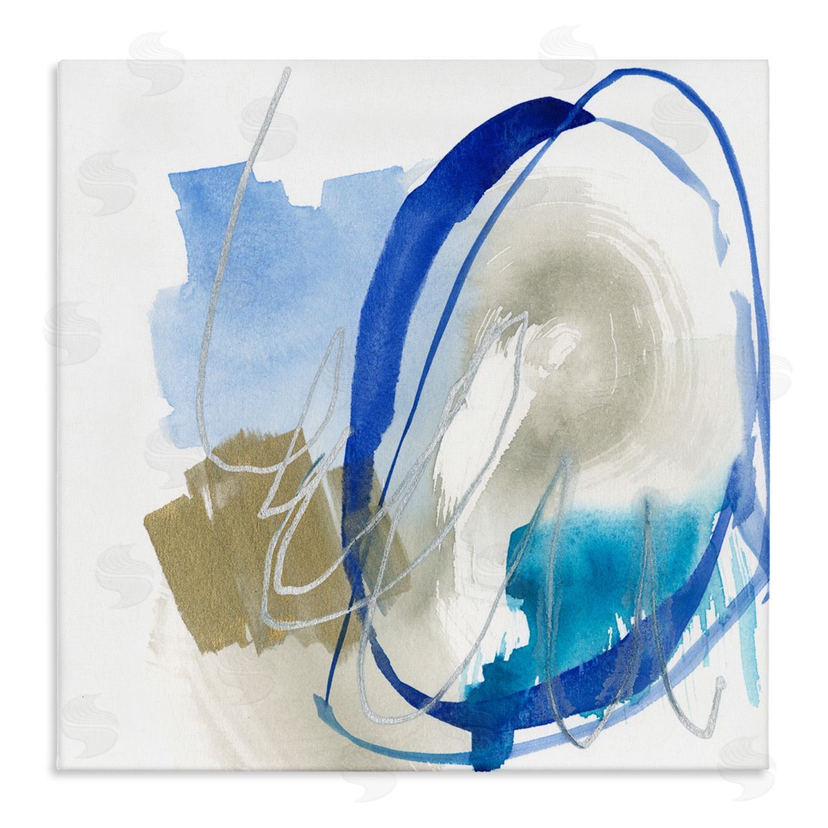 Jennifer Goldberger Circular Abstraction Chaotic Rigid Lines Blue Brown Stretched Canvas Wall Art Print